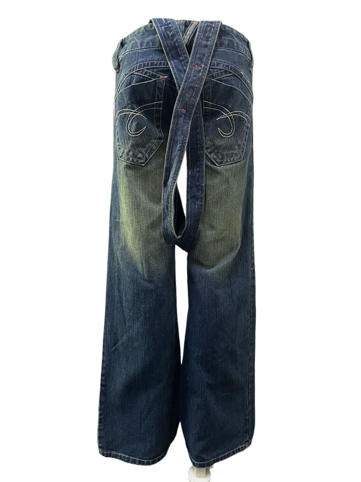 If Six Was Nine × Le Grande Bleu (L.G.B.) Spica Japan Mud Mooss Flared Wide Parachute Suspender Jeans Size US 30 / EU 46 - 6 Thumbnail