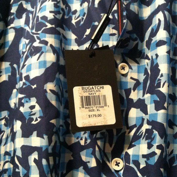 BUGATCHI BUGATCHI MENS NEW BLUE 100%COTTON CASUAL SHIRT SIZE: XL Size US XL / EU 56 / 4 - 8 Thumbnail