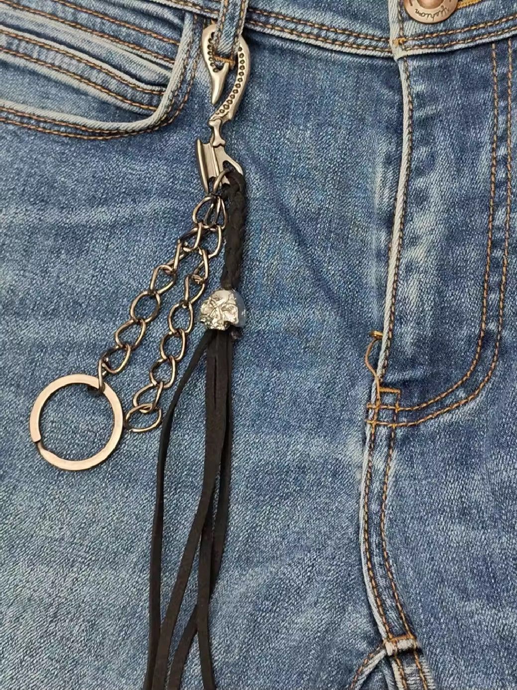 Vintage Fashion Leather Tassels Skull Waist Keychain Accessories Size ONE SIZE - 5 Thumbnail