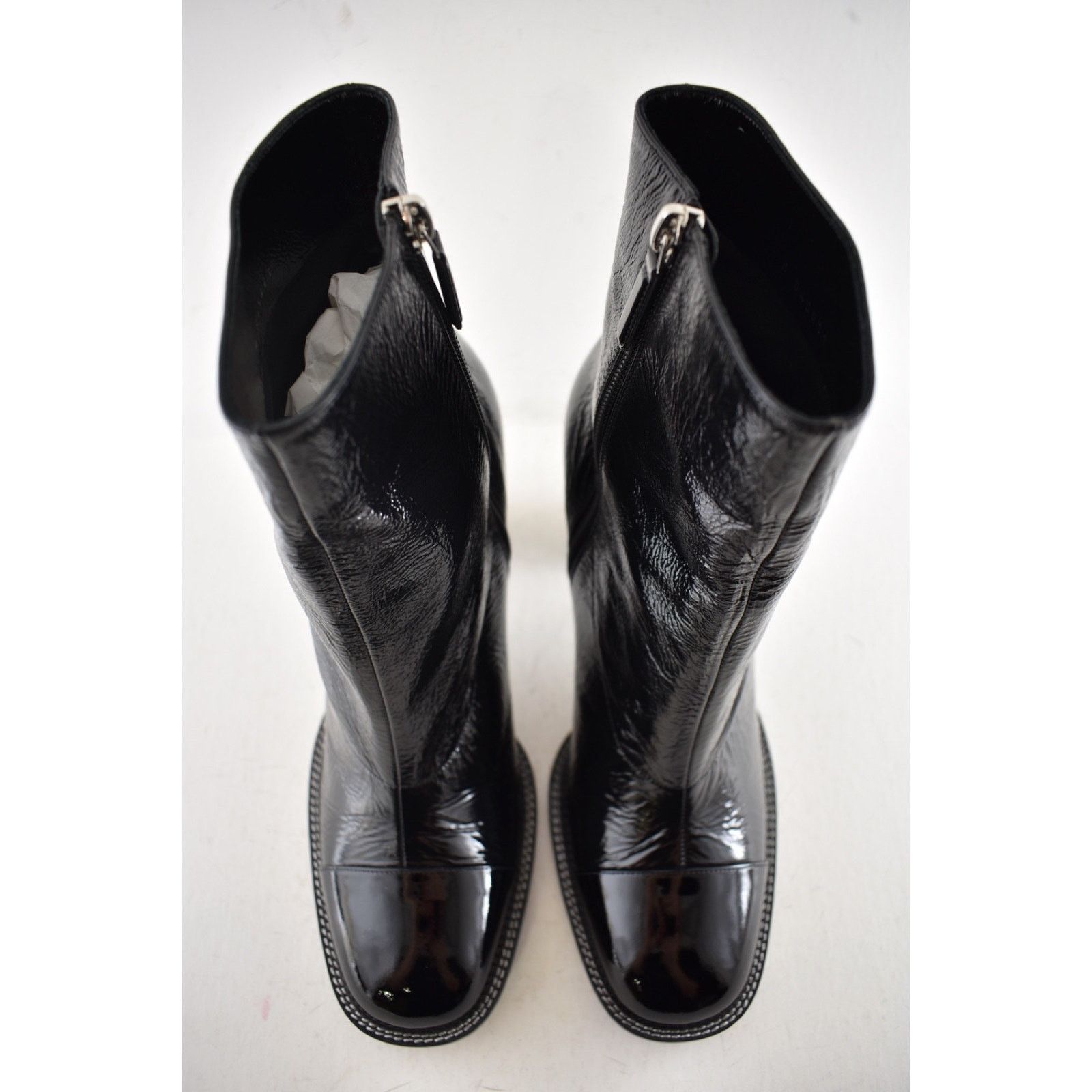 Chanel Chanel 24B Black Patent CC Logo Ankle Block Heel Bootie 42 Size US 11 / IT 41 - 12 Thumbnail