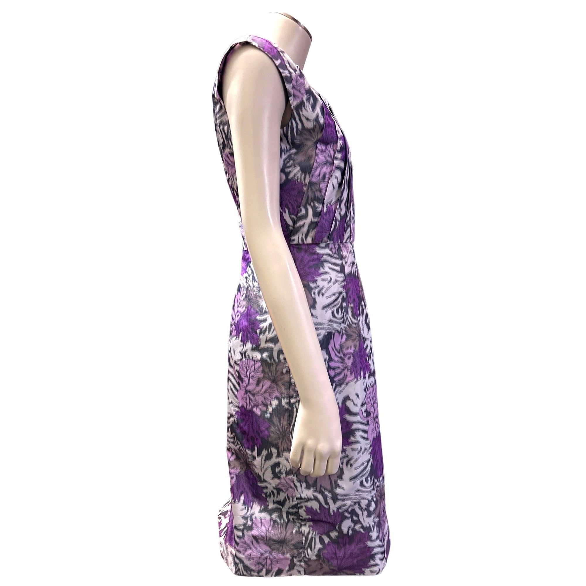 Other Alex Marie Purple Gray Floral Sleeveless Sheath Dress Pleate Size XS / US 0-2 / IT 36-38 - 4 Thumbnail
