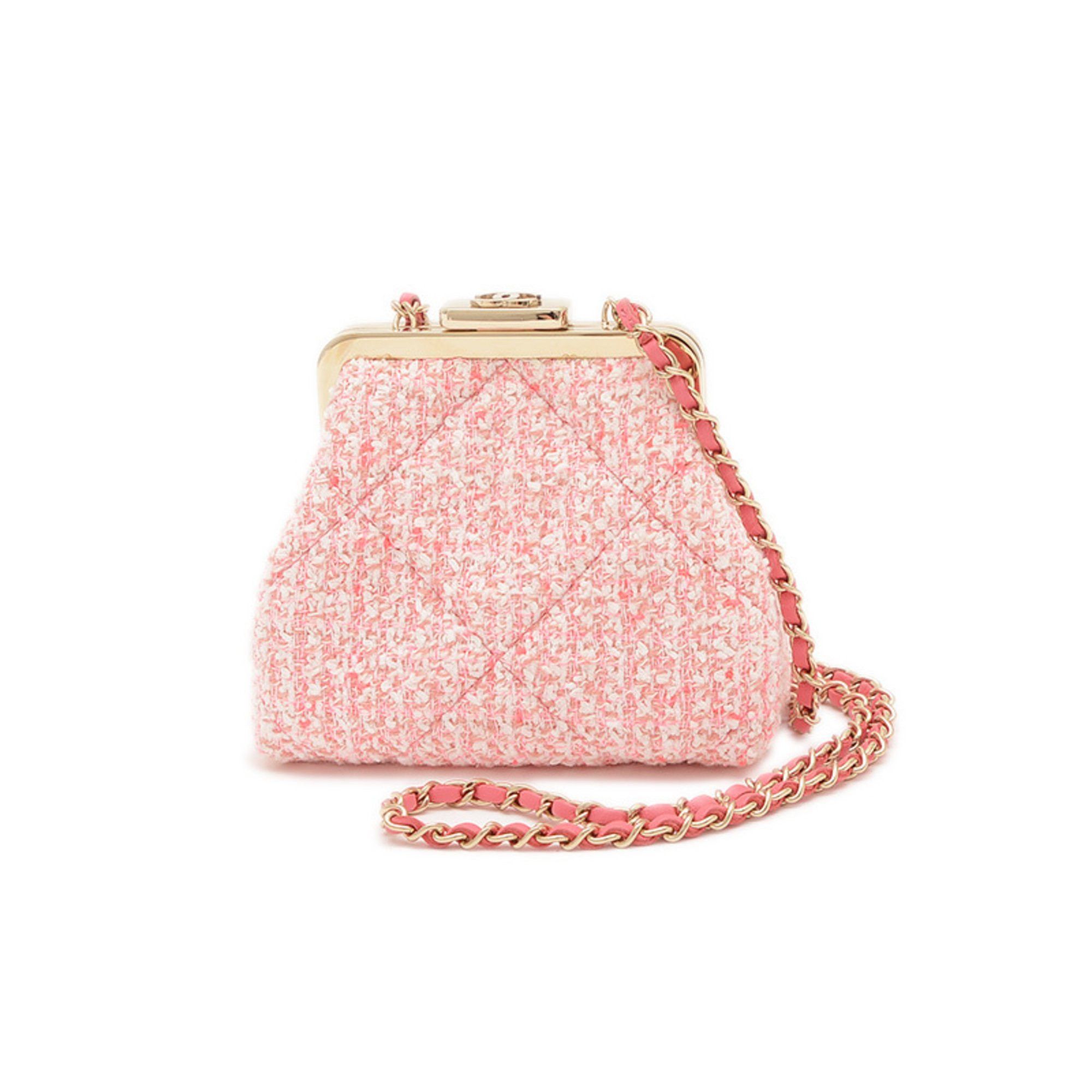 Chanel Coco Mark Purse Chain Shoulder Bag Tweed Pink Gold Hardware, Women's
