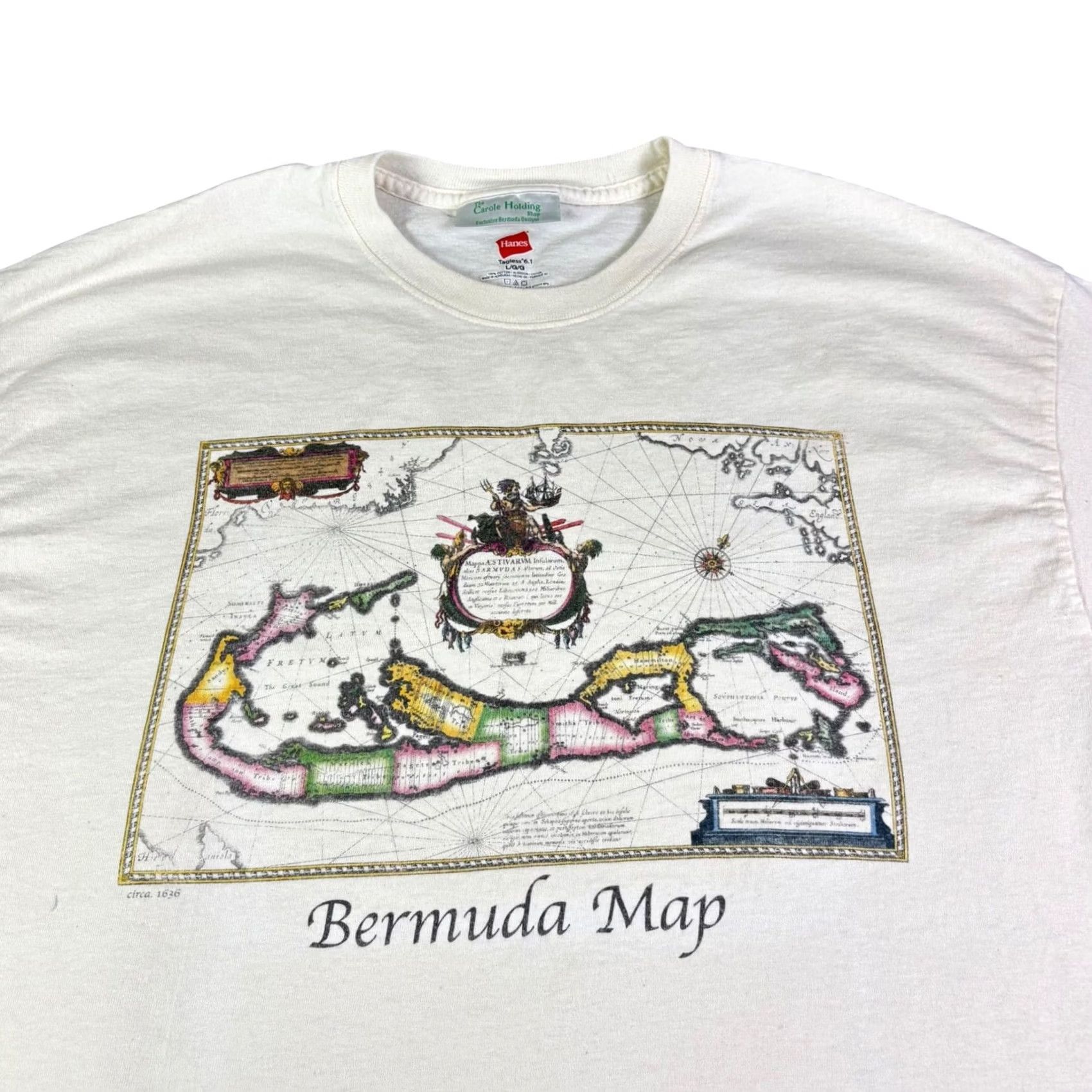 Hanes Hanes Carole Holding Bermuda Map Graphic T-Shirt Mens L Ivory Vintage Style Crew Neck Short Sleeve Size US L / EU 52-54 / 3 - 2 Thumbnail