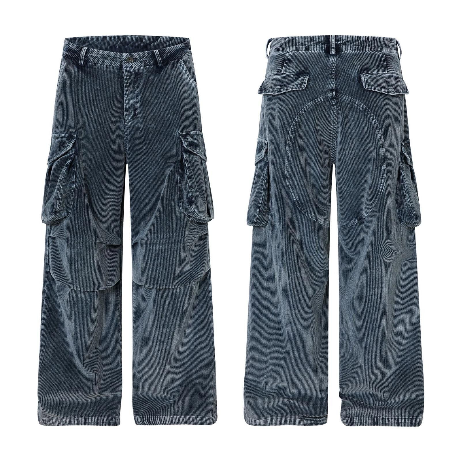Other Blue Corduroy Multi-Pocket Cargo Wide Leg Pants Size US 30 / EU 46 - 4 Thumbnail