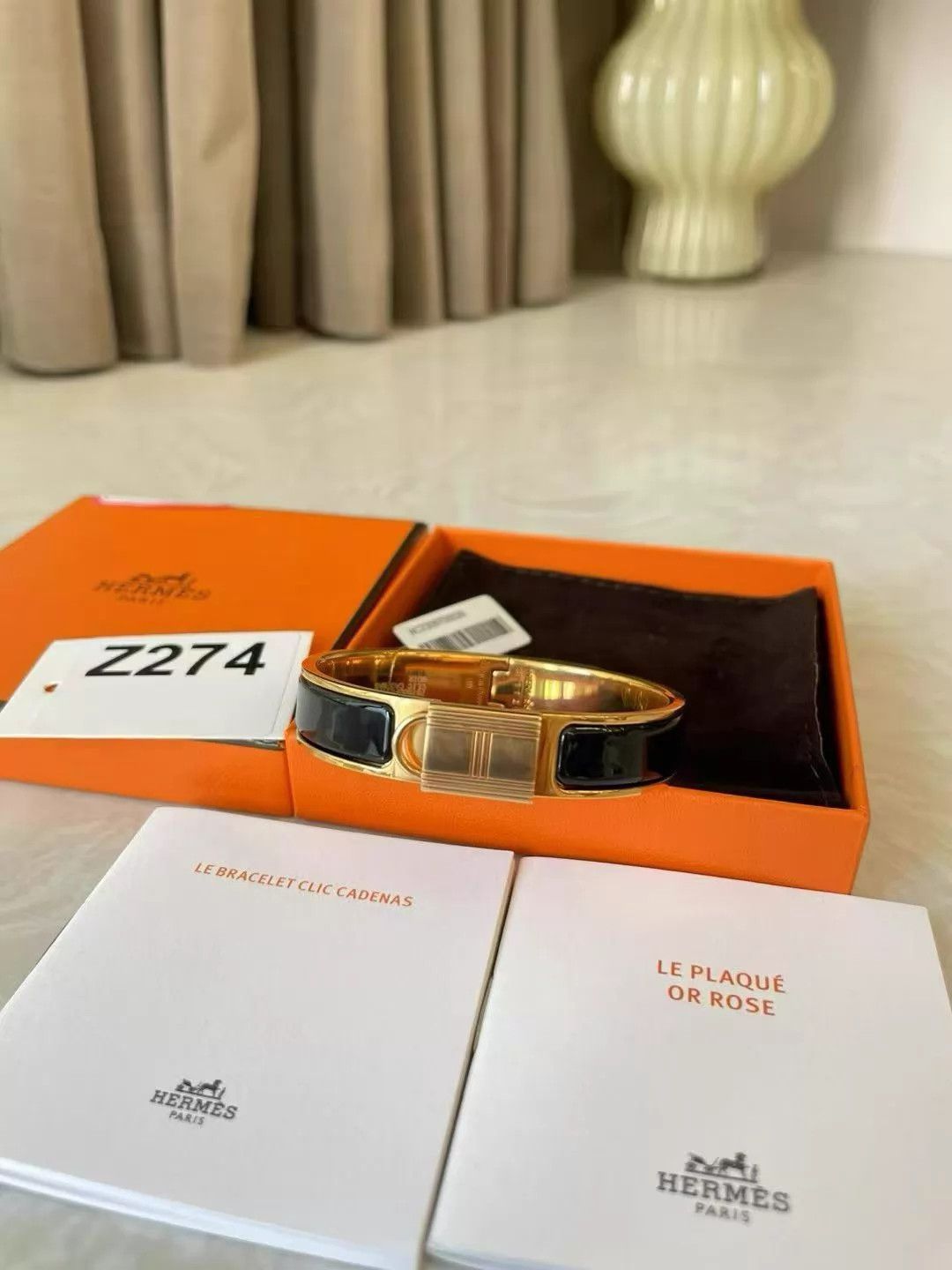 Hermes HERMES Clic Cadenas Lock Bracelet Black Gold Size ONE SIZE - 7 Thumbnail