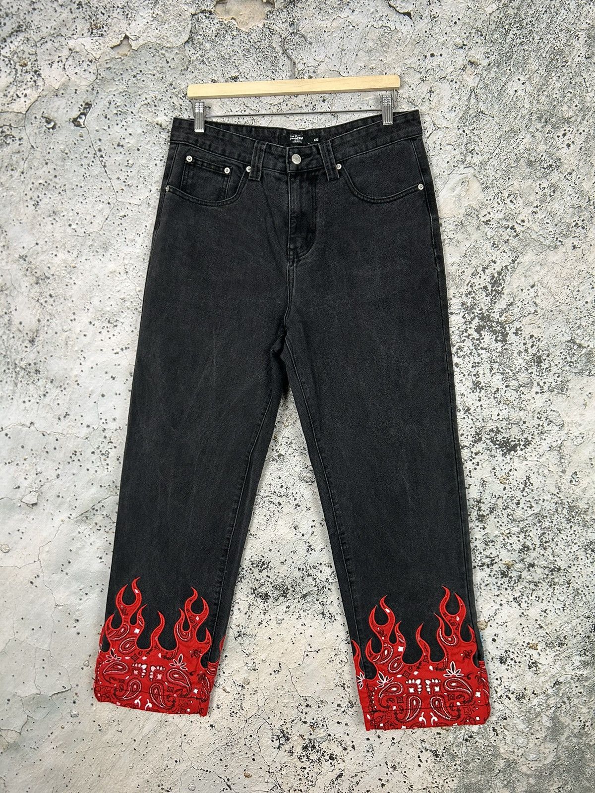 Jaded London Skate Fit Black Denim Flames Jeans Hype