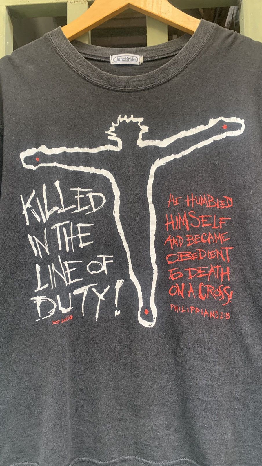 Vintage JESUS TEE “KILLED IN THE LINE OF DUTY” Size US M / EU 48-50 / 2 - 2 Thumbnail
