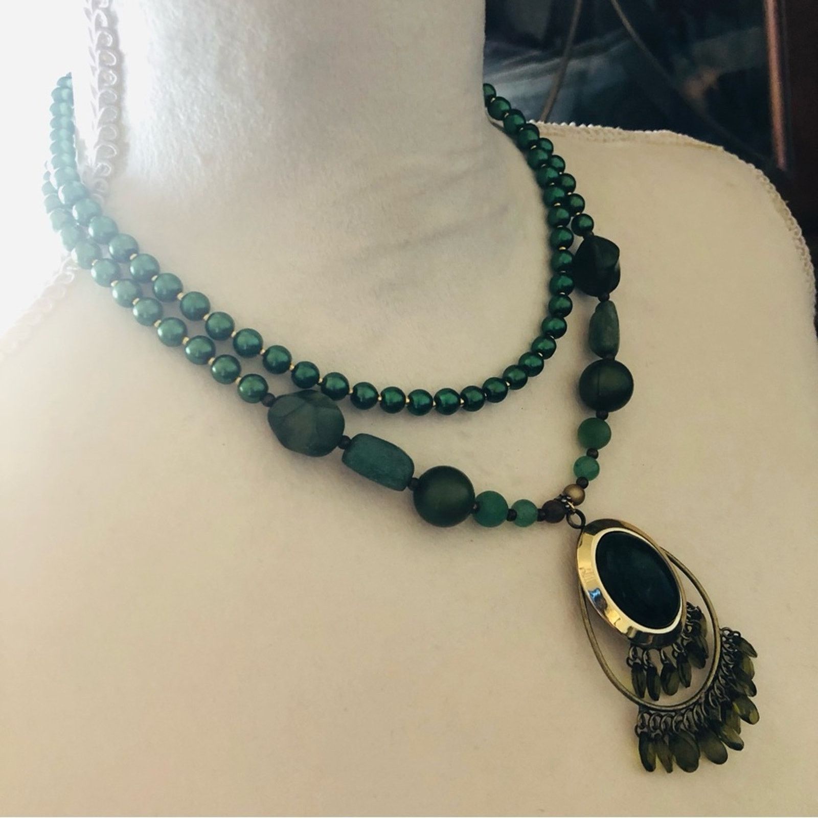Handmade Handcrafted repurpose double strand aventurine necklace Size ONE SIZE - 3 Thumbnail