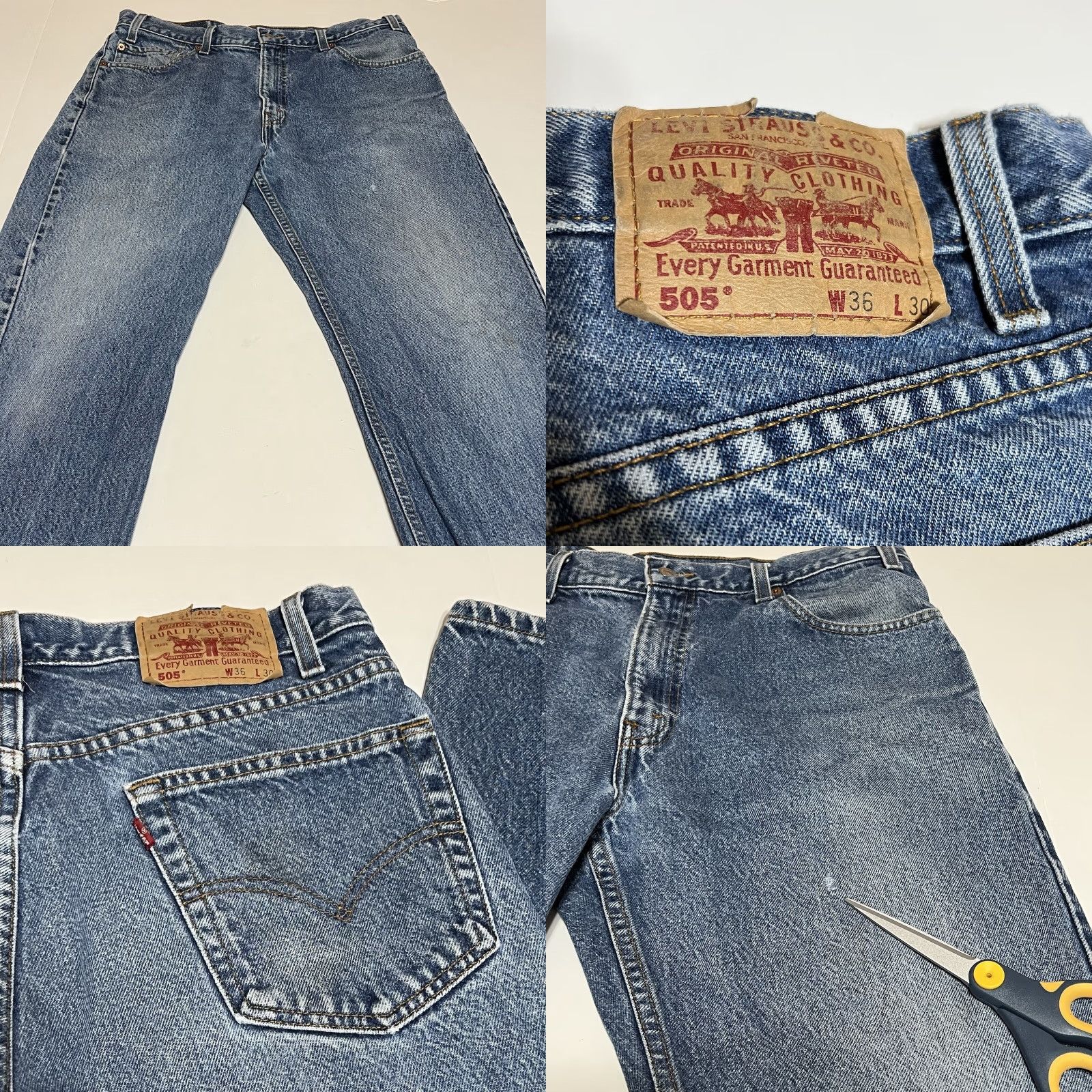 Levi's VINTAGE Levi’s 505 Regular Fit Jeans Blue Distressed 34x30 Straight Mens Denim 5-Pocket Belt Loops Mid Rise Size US 34 / EU 50 - 8 Thumbnail