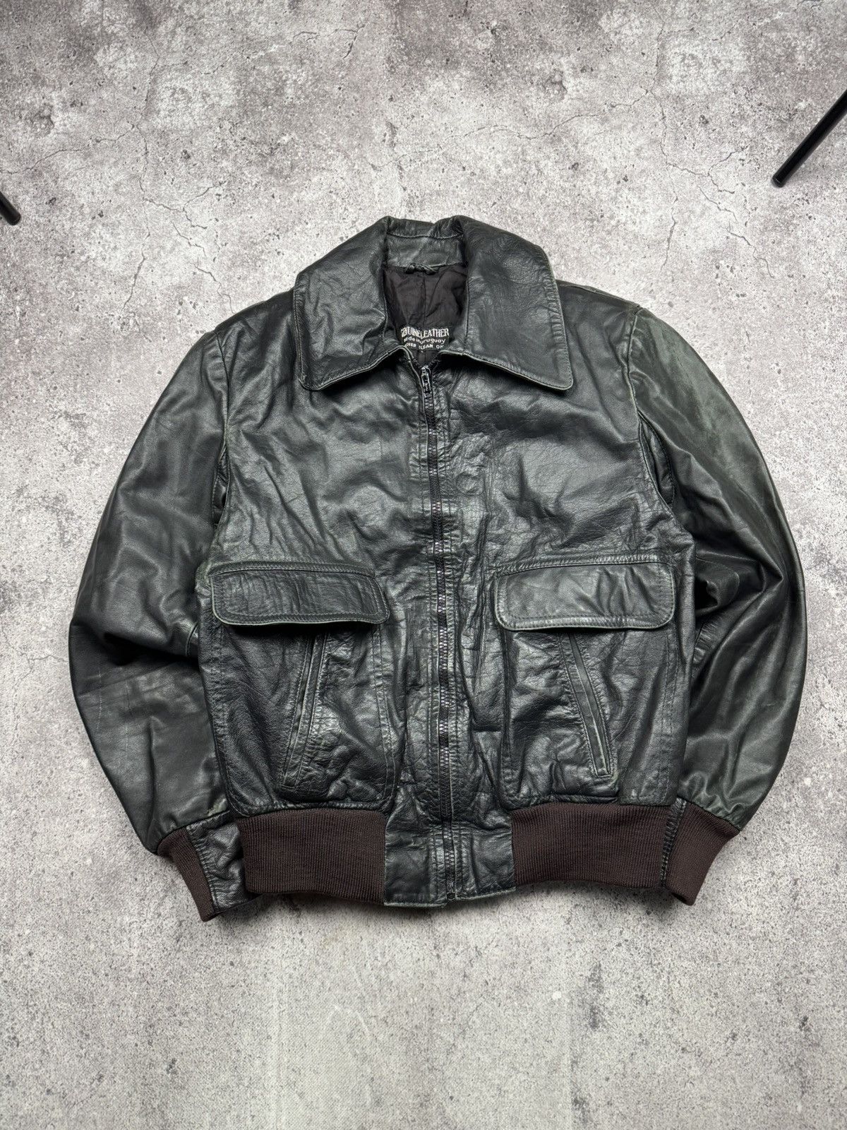 Japanese Brand Y2K Rick Owen’s Style Distressed Leather Bomber Jacket Japan Size US S / EU 44-46 / 1 - 2 Thumbnail
