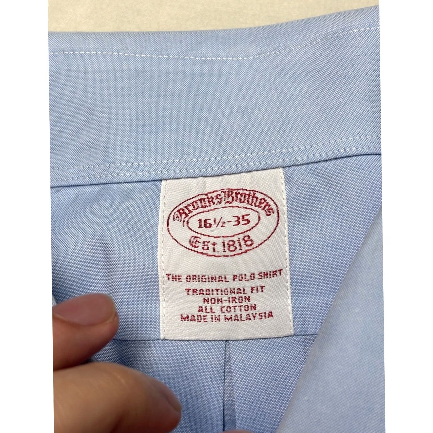 Brooks Brothers Brooks Brothers Mens Dress Shirt Blue Non-Iron 16.5-35 Regular Fit Button-Down Pocket Barrell Cuff 100% Cotton Woven Long Sleeve) Size US XL / EU 56 / 4 - 4 Thumbnail