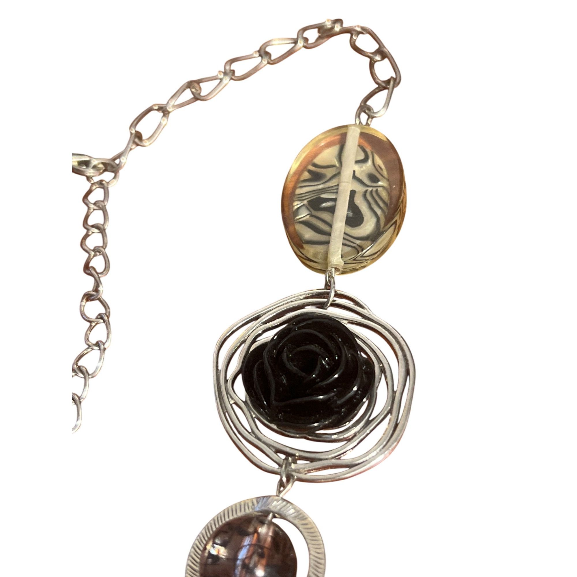 Other NY & Co Statement Bib Necklace Animal Print Flower Black Ros Size ONE SIZE - 3 Thumbnail