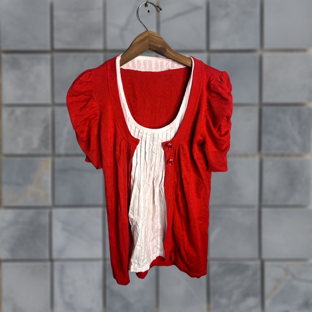 Doublet VTG 80's Cardigan Sweater Womens M Puff Sleeve Double Button Layered 6711 Size S / US 4 / IT 40 - 1 Thumbnail