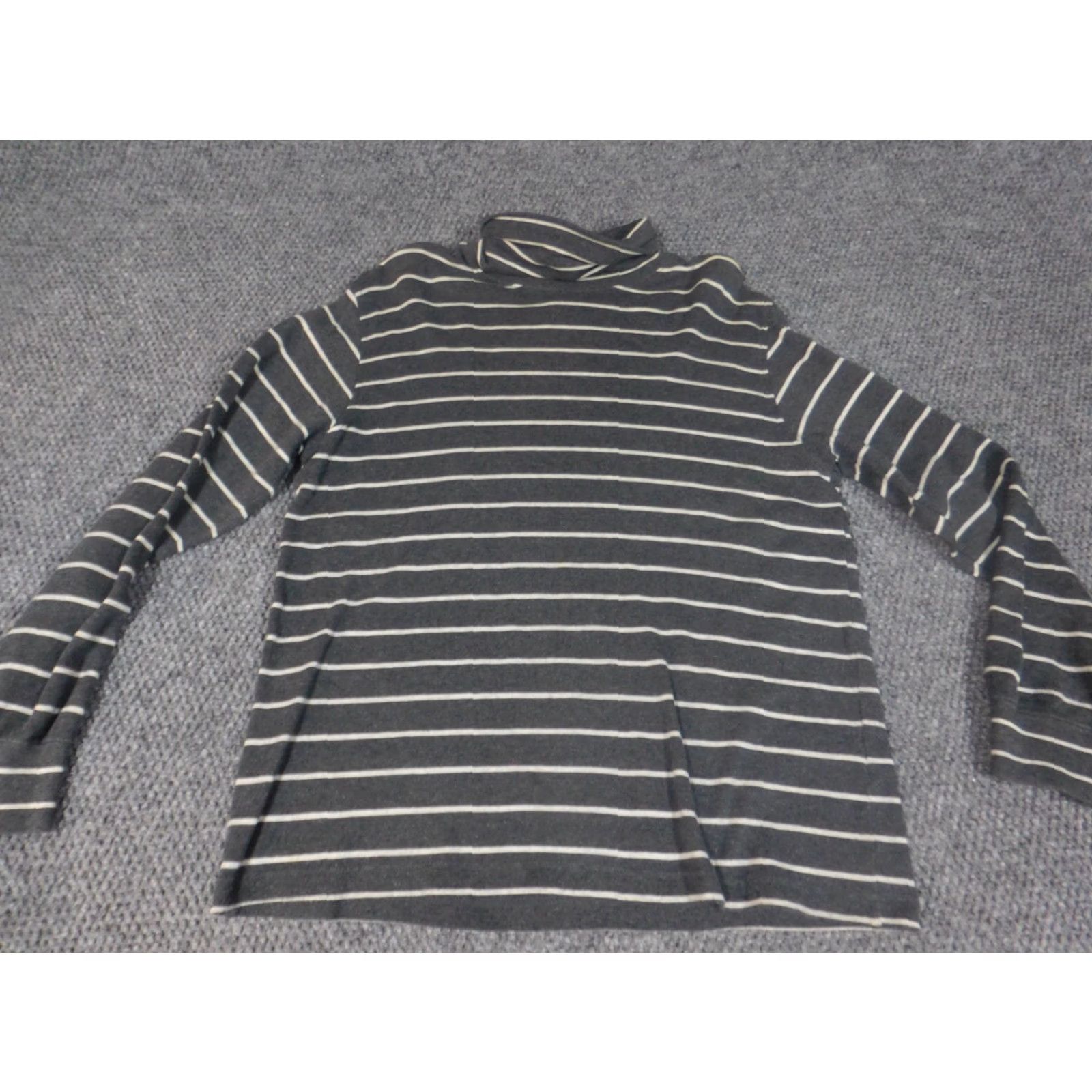 Jones New York Jones New York Womens Sweater L Gray Striped Pullover Knit Open-Knit Long Sleeve Round Neck Sports Logo 100% Cotton Regular Size L / US 10 / IT 46 - 2 Thumbnail