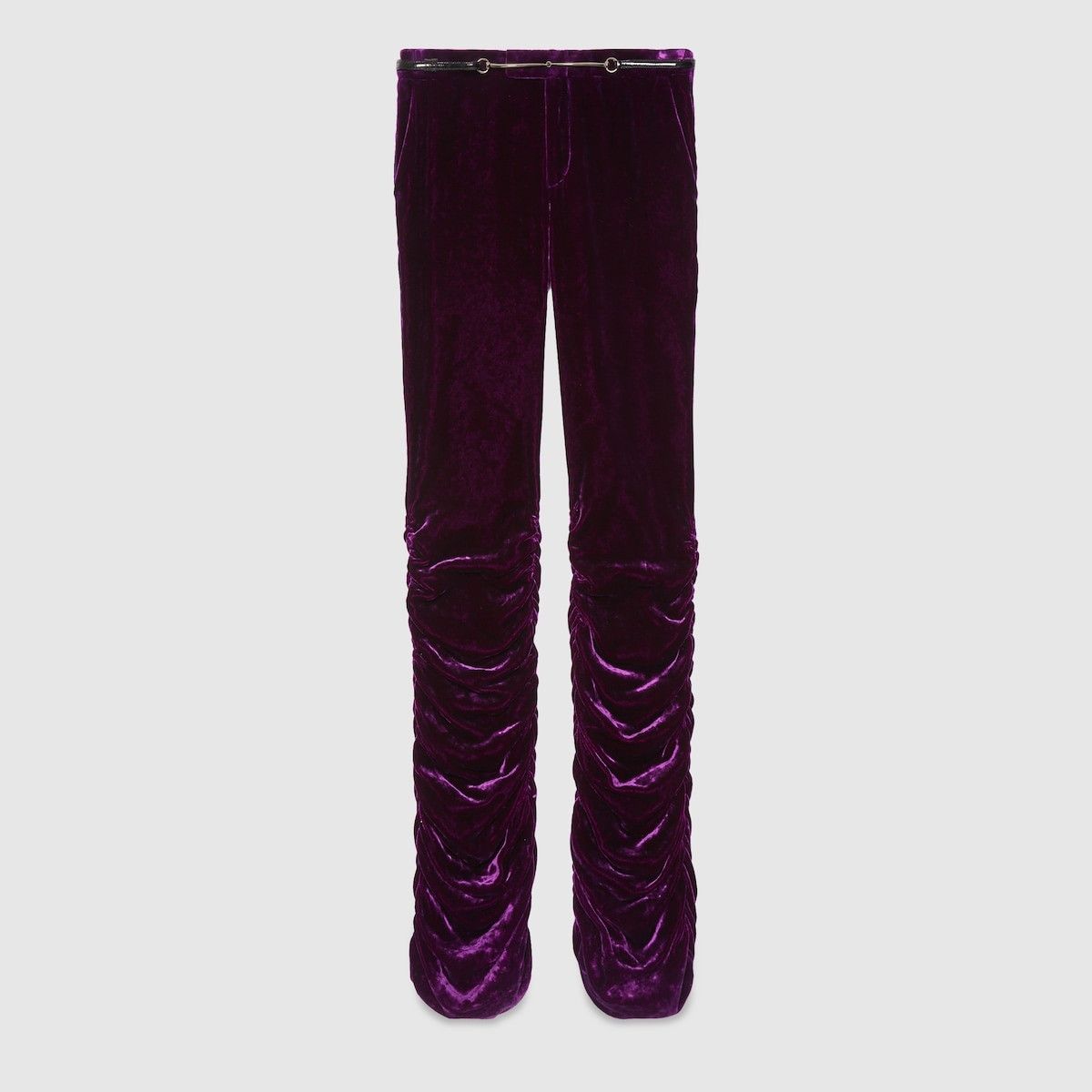 Gucci o1s1wg111025 Velvet Pant With Horsebit Belt in Dark Purple Size 27" / US 4 / IT 40 - 1 Thumbnail