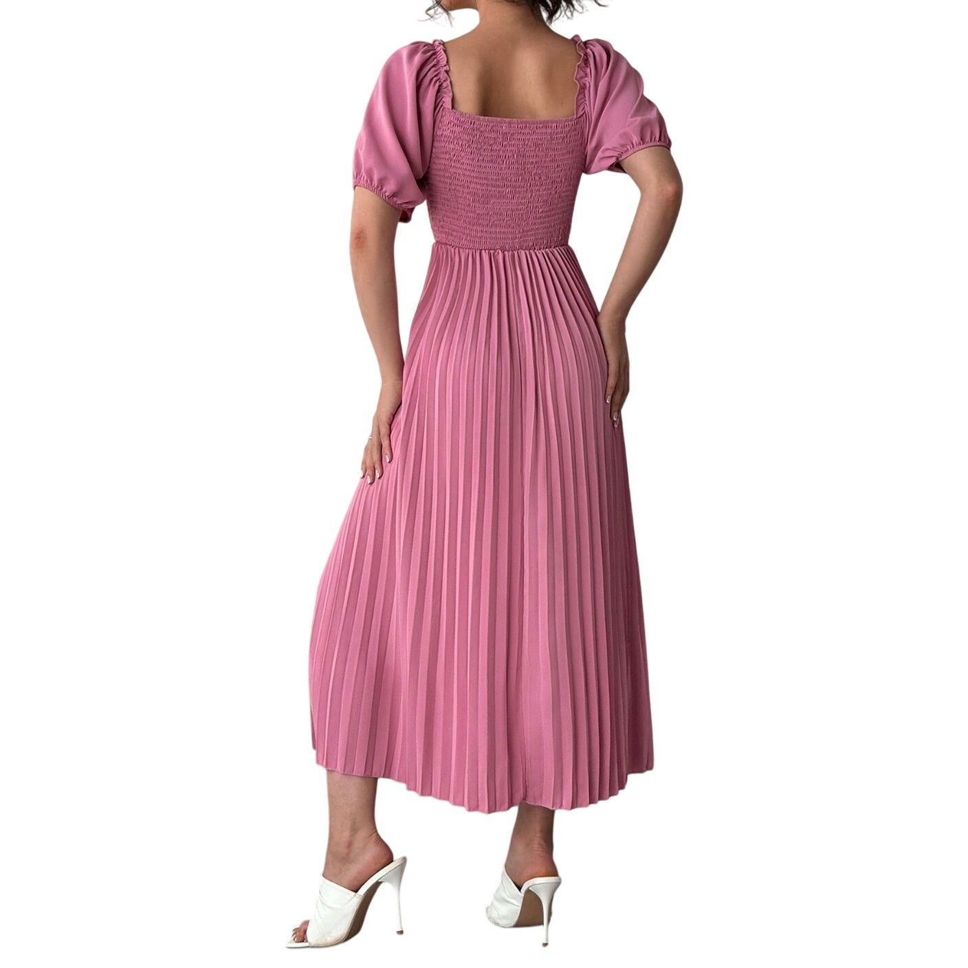 Shein Pleated Breast Shirred Off Shoulder Dress in Pink, Size S Size S / US 4 / IT 40 - 2 Thumbnail