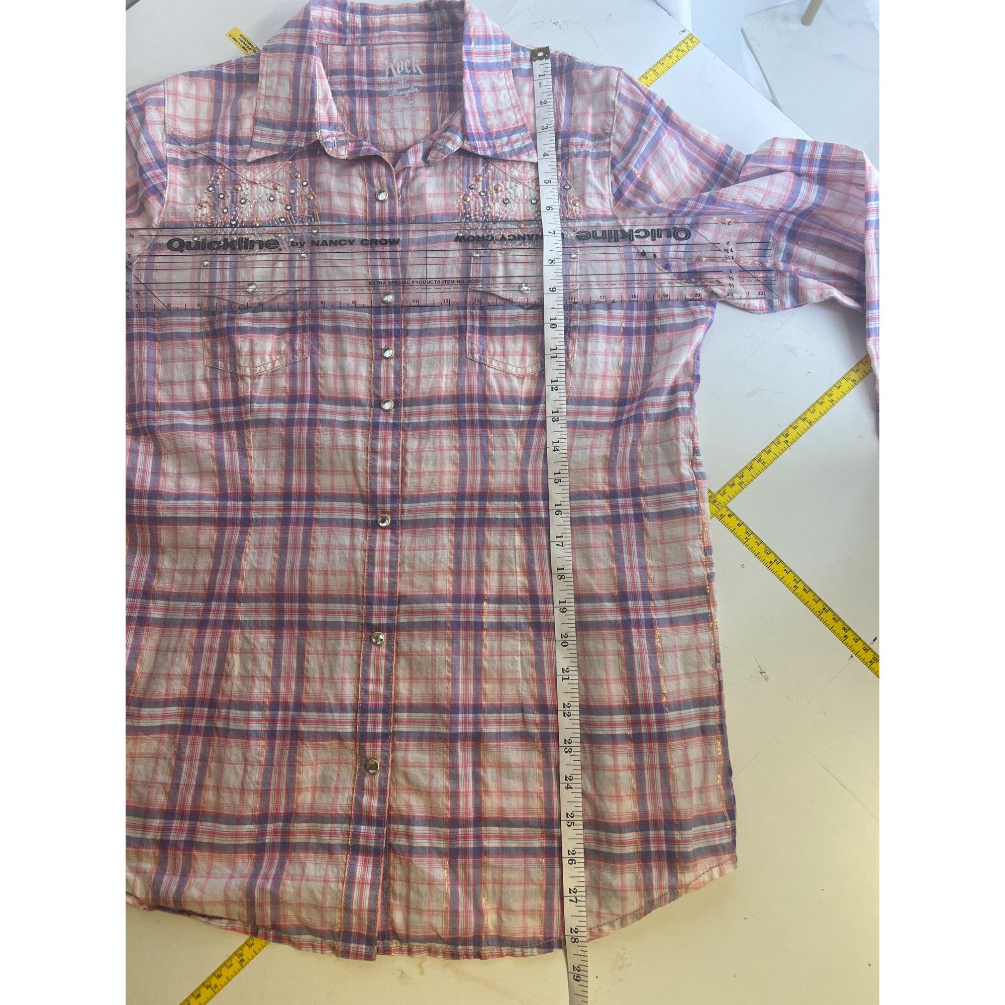 Wrangler Rock 47 By Wrangler Pink & Purple Plaid Long Sleeve Western Size L / US 10 / IT 46 - 3 Thumbnail