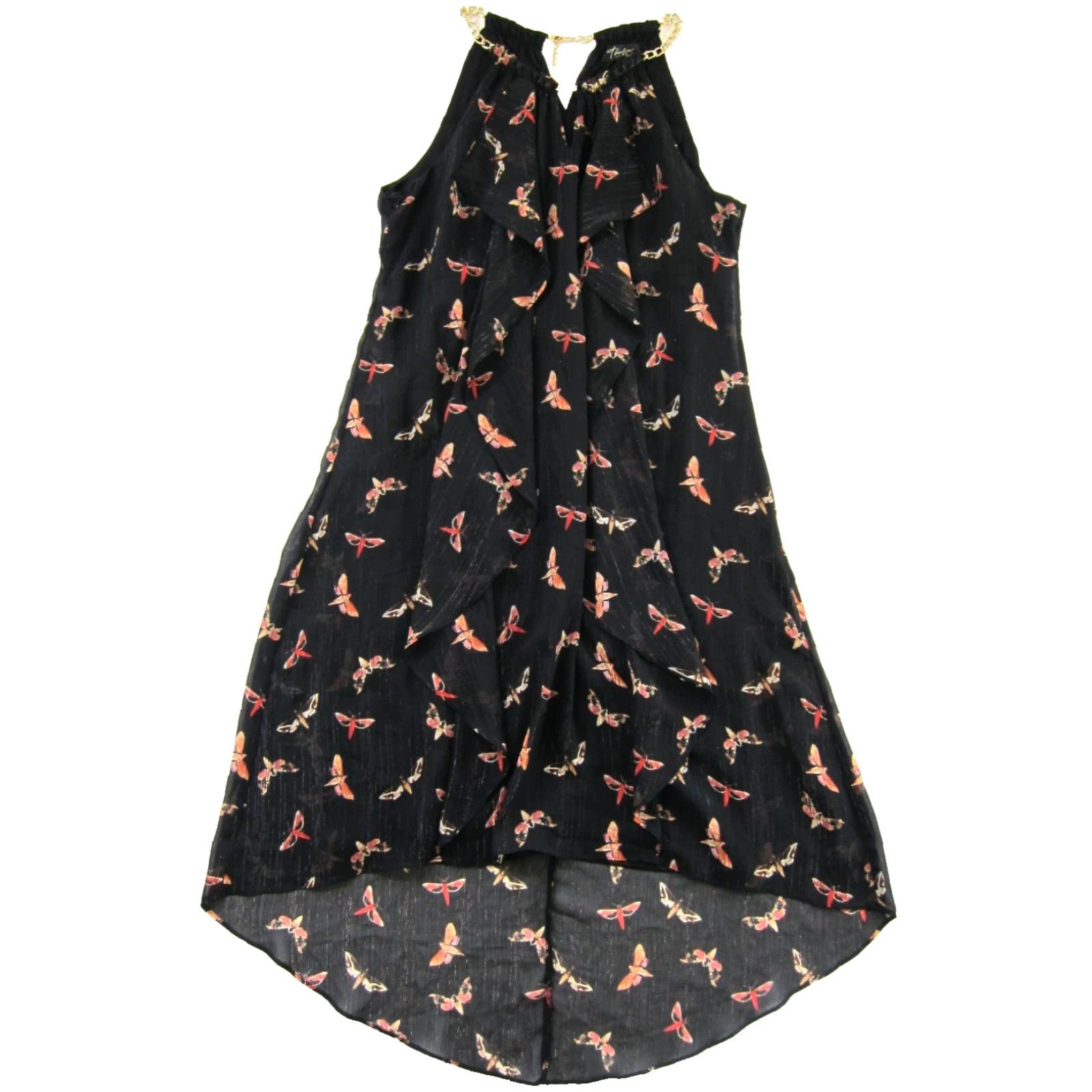 Vintage Thalia Sodi High Neck Black L Dress L Maxi Midi Layered Bohemian High Neck Gold Chain Sleeveless, Strap, Moth Animal Print Shirt Dress Women's/Womens Size L / US 10 / IT 46 - 2 Thumbnail