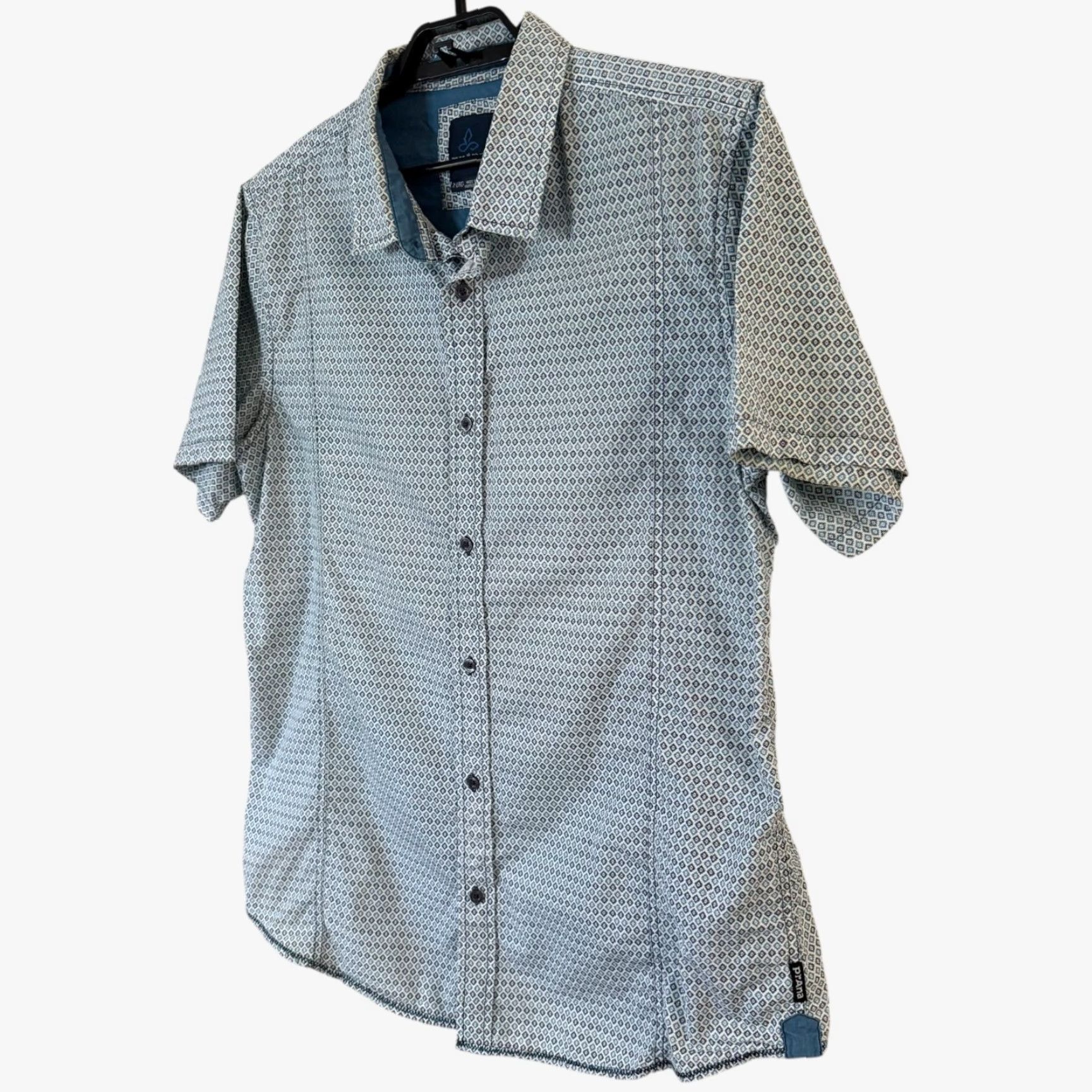 Prana prAna Button-Up Shirt Blue XL Mens Short-Sleeve Geometric Organic Cotton Travel Classic City Nature Outdoor Preppy All Seasons Holiday Size US XL / EU 56 / 4 - 2 Thumbnail