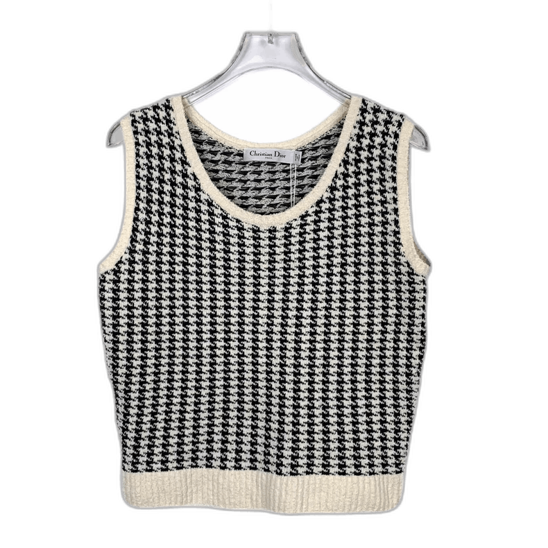 Black and White Houndstooth Knit Vest