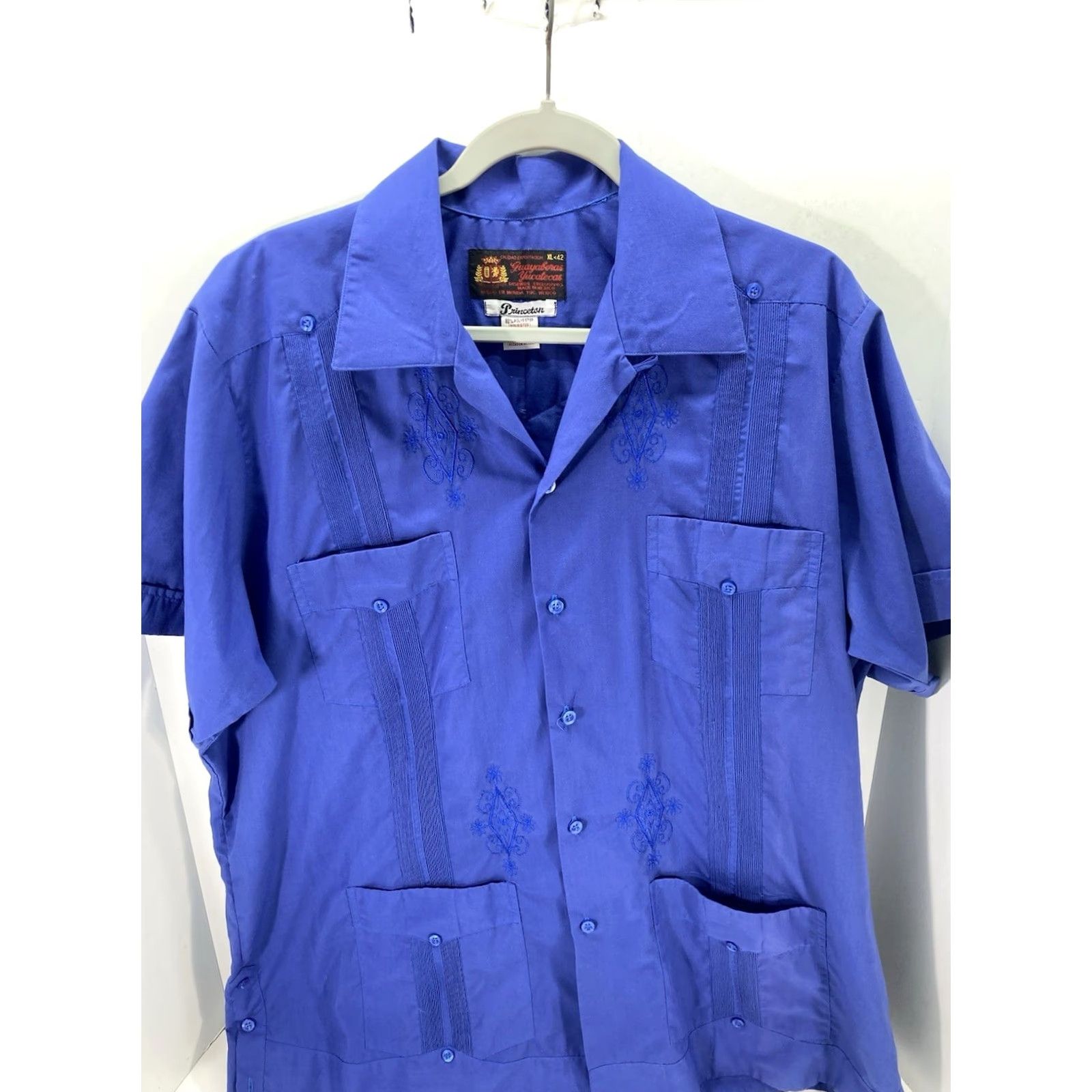 Vintage Princeton Yucatan Guayabera Shirt Men XL Blue Short Sleeve Button-Up Pocket Size US XL / EU 56 / 4 - 2 Thumbnail