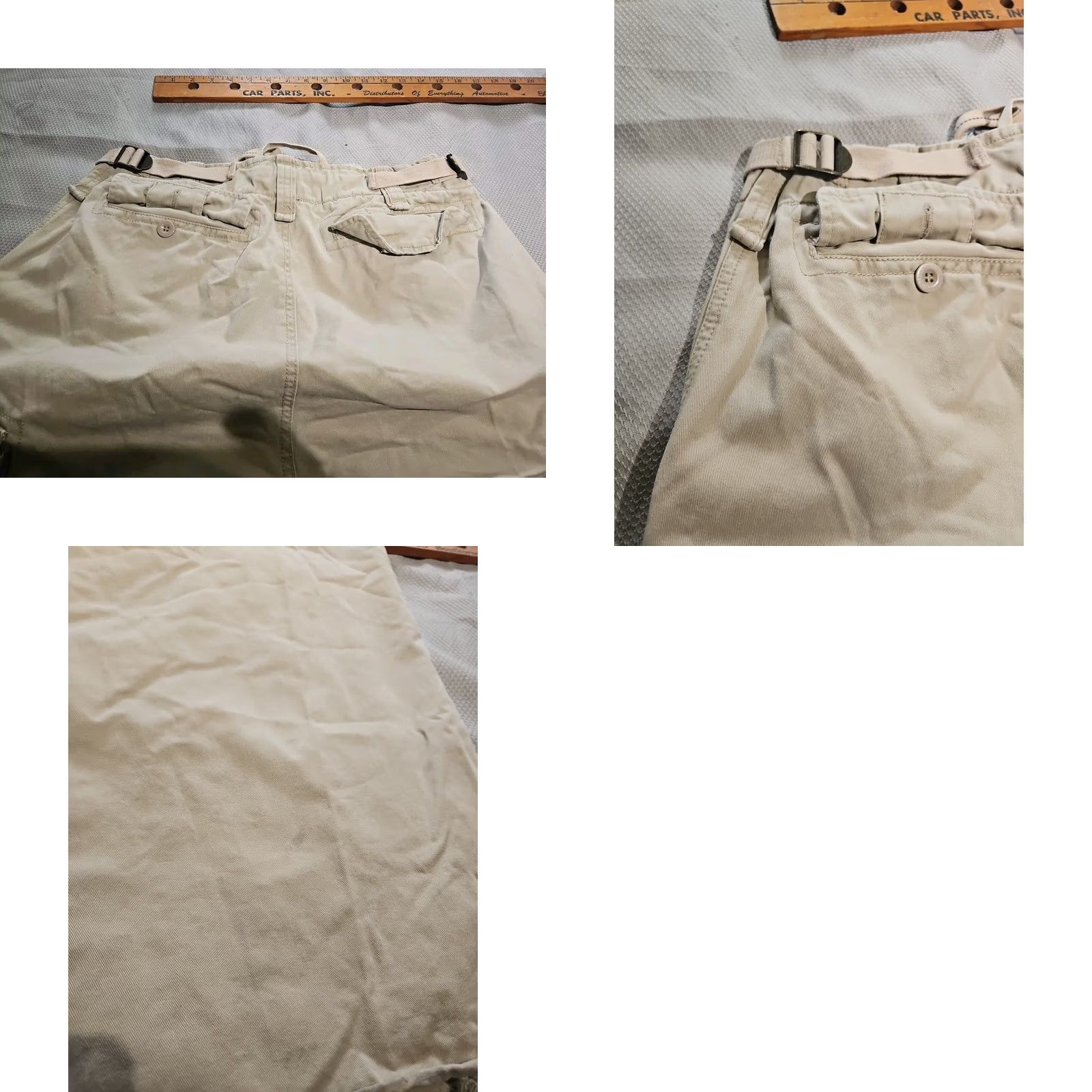Denime VINTAGE Trailer Jeans Mens 34x32 Beige Pants Khaki Heavyweight Cargo Denim Distressed Hem Jeans Regular 5-Pocket Belt Loops Logo Zipper Mens Size US 34 / EU 50 - 10 Thumbnail