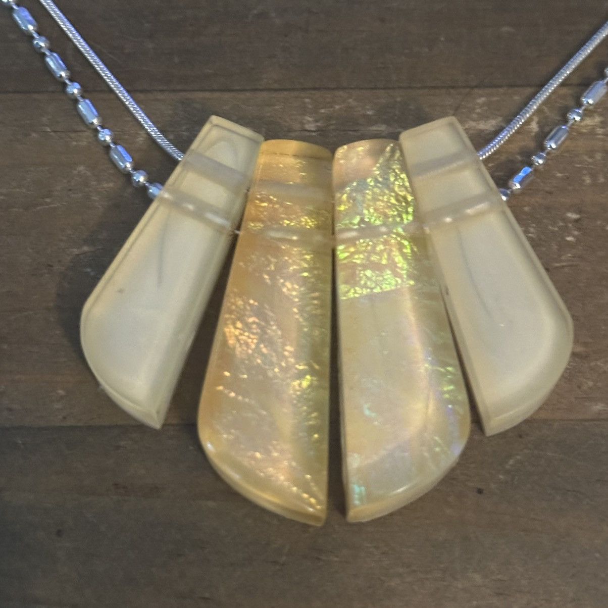 Other Silver tone double chain foil yellow lucite fringe necklace Size ONE SIZE - 5 Thumbnail