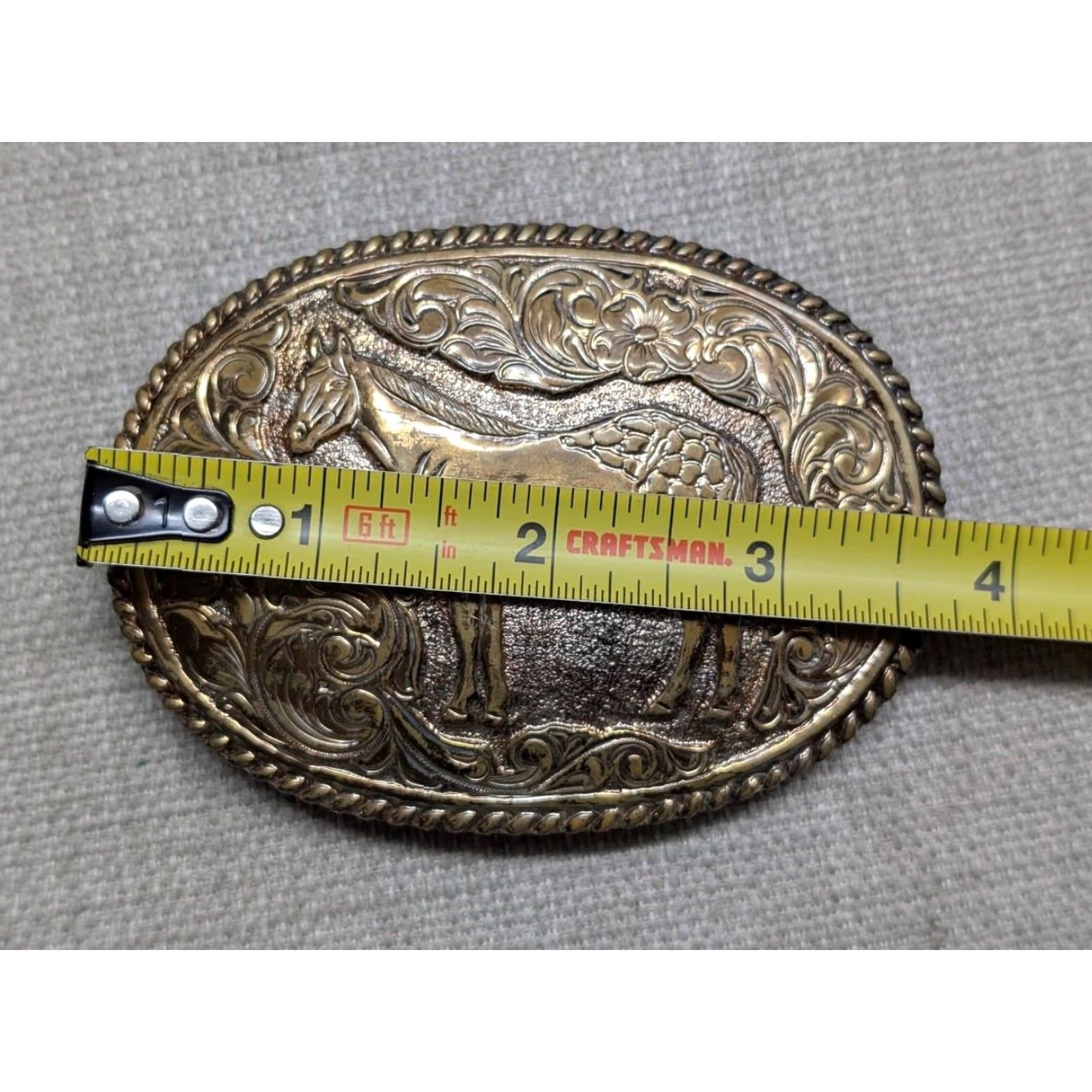 Vintage VINTAGE Crumrine belt buckle BRONZE HORSE floral WESTERN cowboy Men Size ONE SIZE - 3 Thumbnail