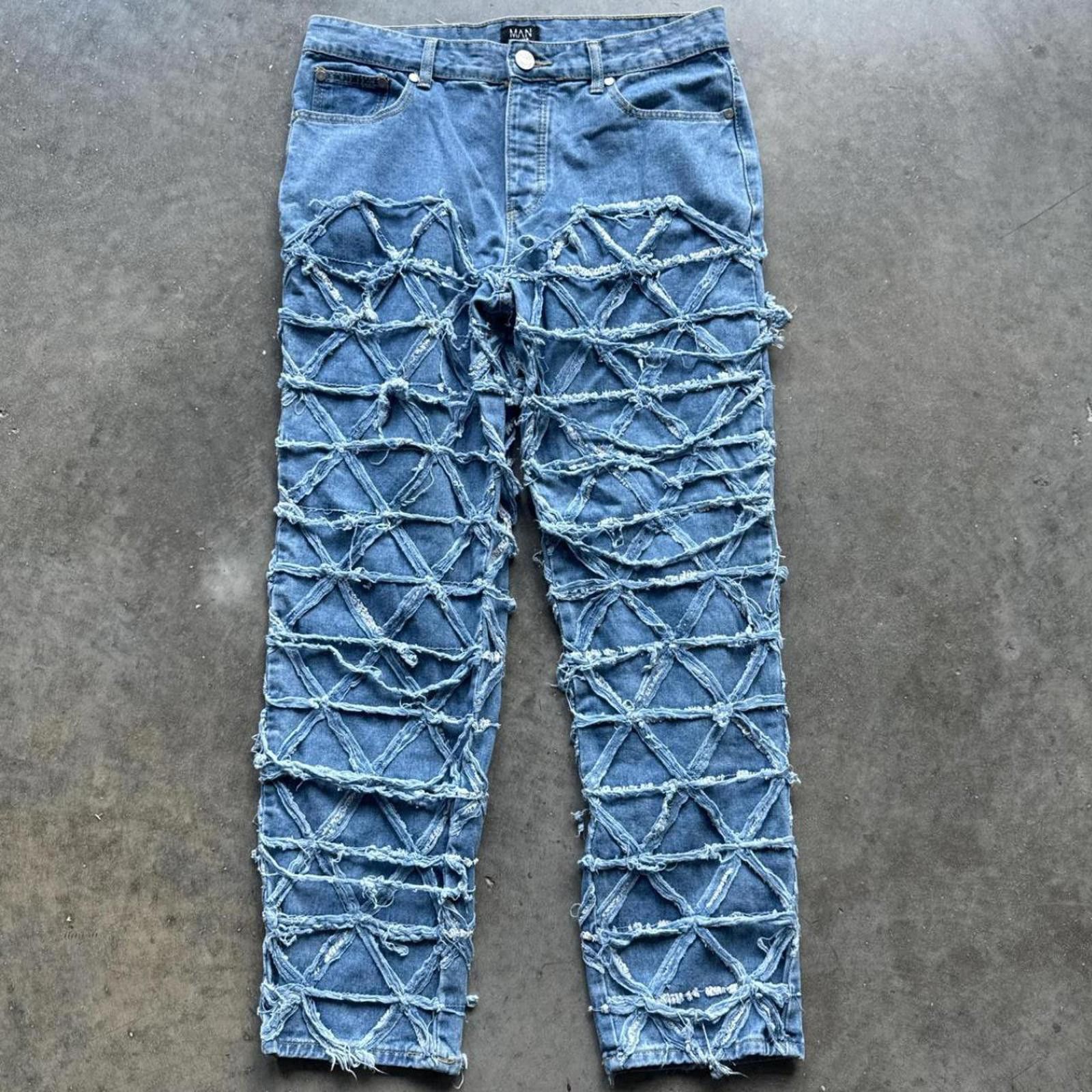 Other Diamond Denim Pattern Distressed Jeans Size US 32 / EU 48 - 1 Thumbnail