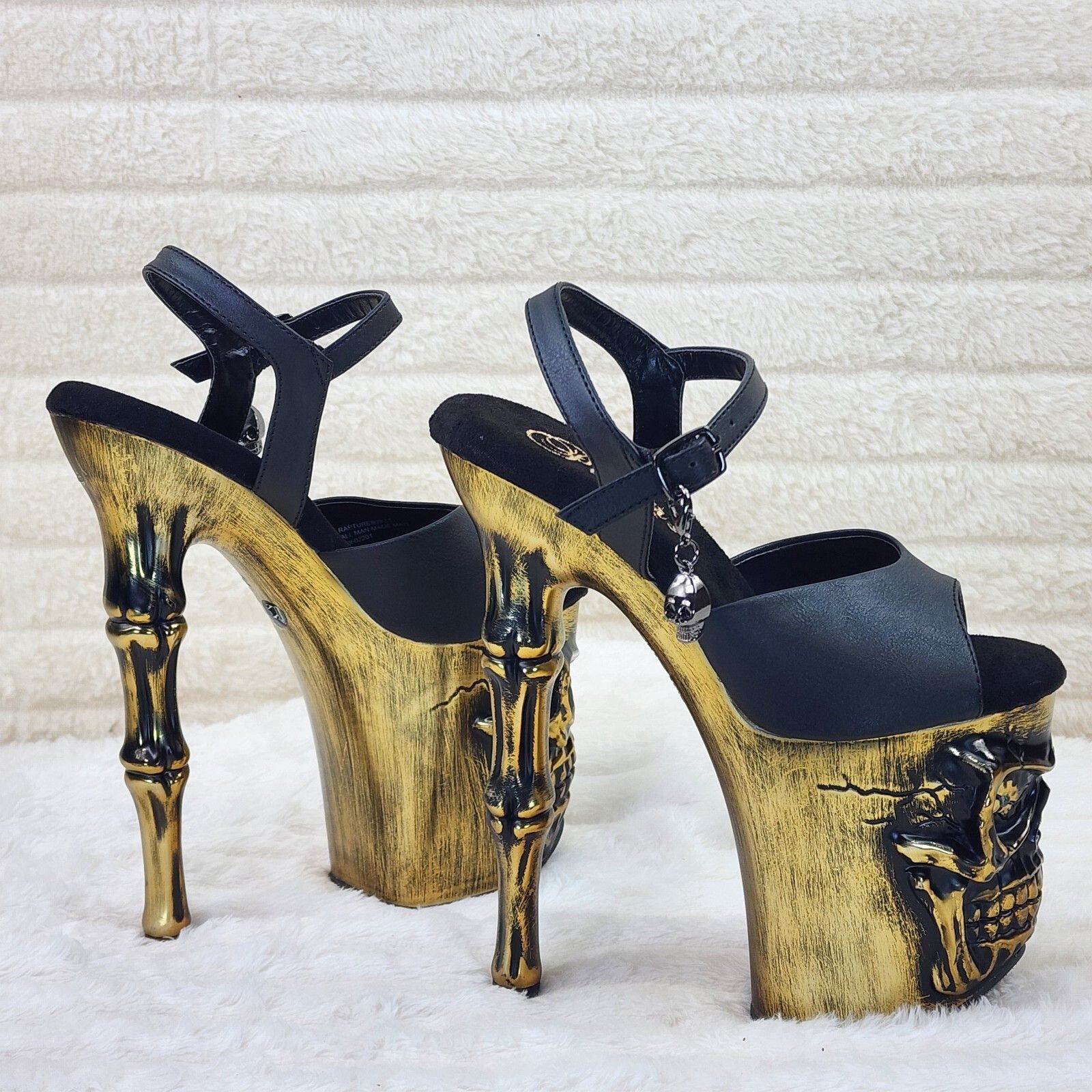 Other Rapture Black Matte Gold Brass Skull & Bones 8" High Heel Pl Size US 6 / IT 36 - 3 Thumbnail