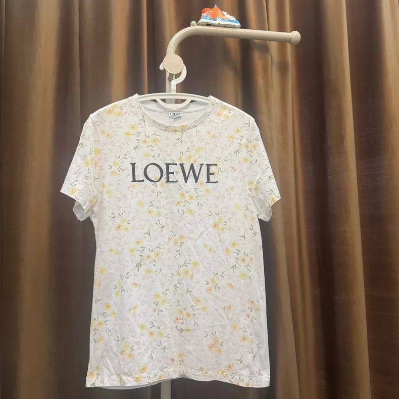 LOEWE Black embroidered logo pattern white floral short sl