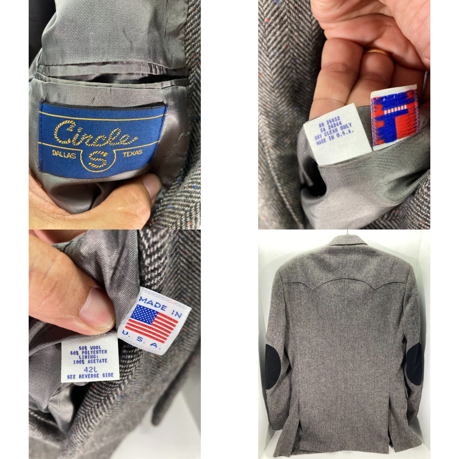 Vintage VINTAGE Circle S Dallas Texas Western Blazer Sportcoat Mens 42L Gray Herringbone Wool Size 42R - 8 Thumbnail