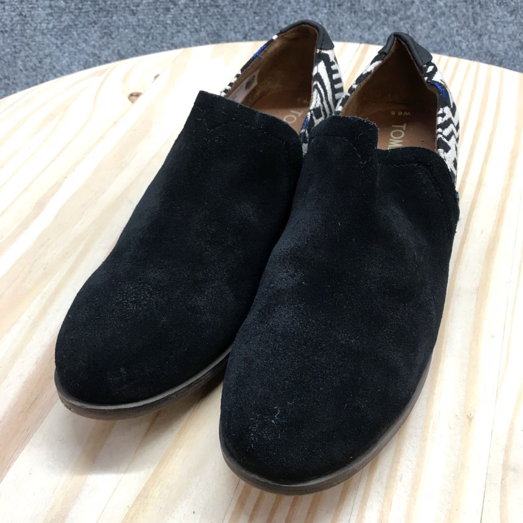 Toms TOMS Boots Shaye Casual Slip On Low Ankle Bootie Black Suede Womens 6.5 Shoe Size M Block Heel Pattern Solid Casual Shoe Size US 7 / IT 37 - 3 Thumbnail