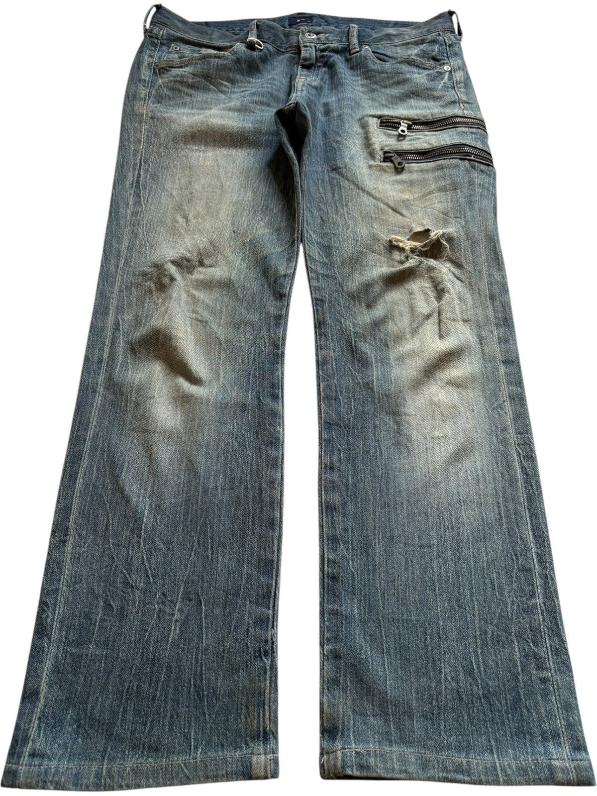 Japanese Brand Vintage Japanese Brand Tactical Mud Wash Ripped Jeans Size US 33 - 1 Thumbnail