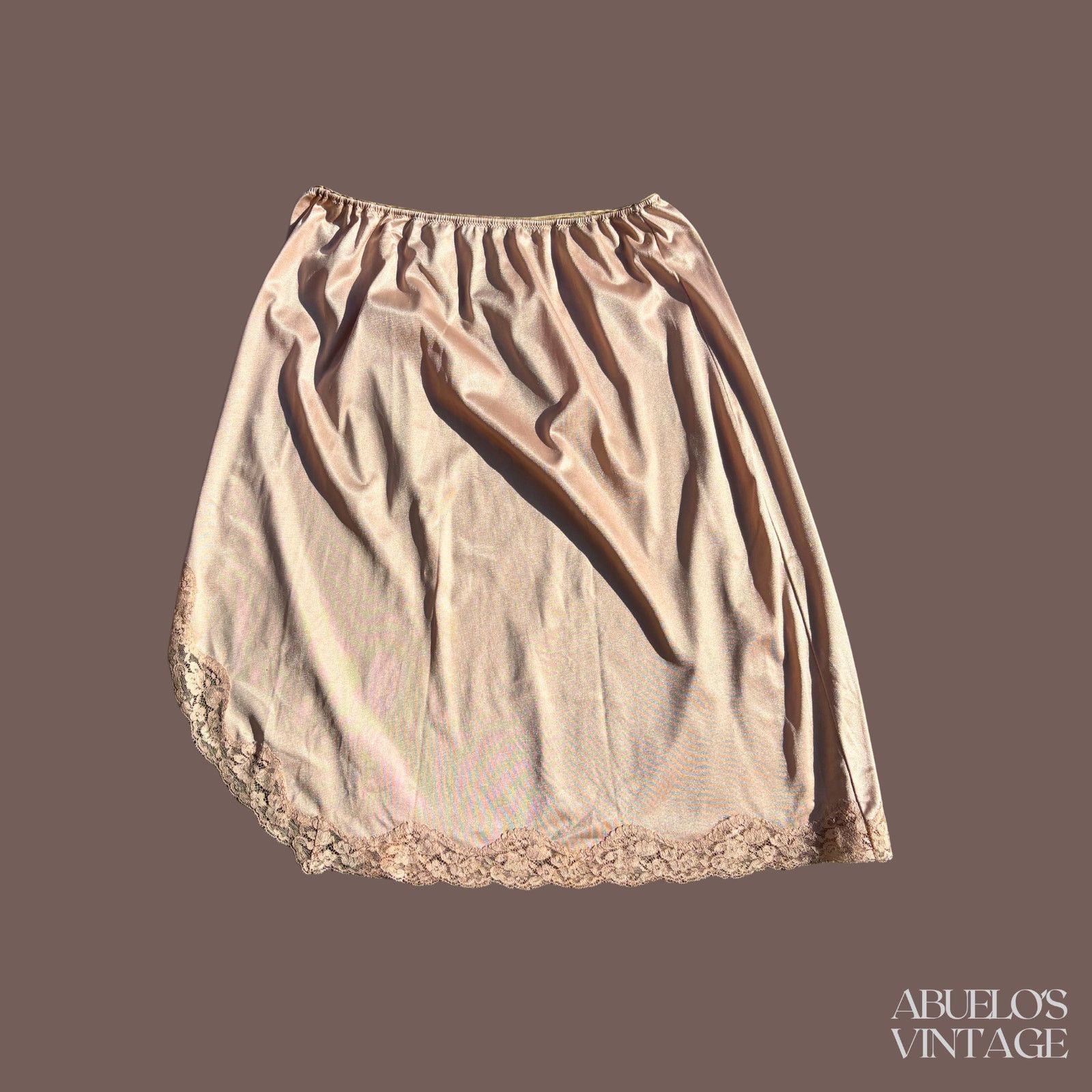 Vintage VTG Satin Half Slip | Vassarette Beige Lace Archive Lingerie Size 26" / US 2 / IT 38 - 1 Thumbnail