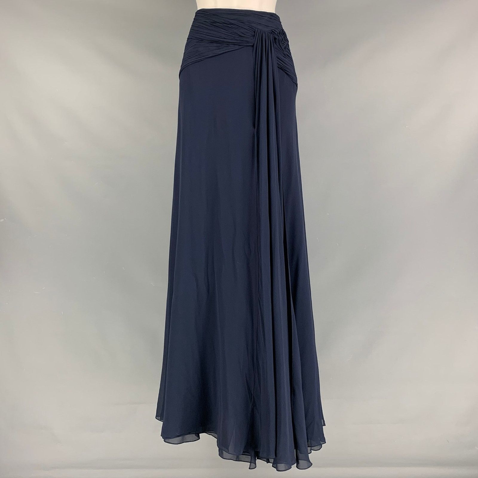 Ralph Lauren RALPH LAUREN Size 6 Navy Silk Solid Slits Long Skirt Size 28" / US 6 / IT 42 - 1 Thumbnail
