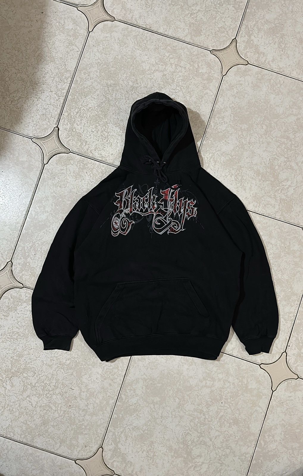 image of Skategang x Vintage Black Flys Skateboard Hoodie Graffiti Boxy Logo, Men's (Size Large)