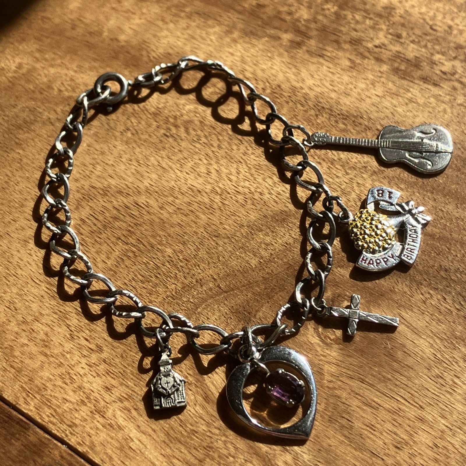 Other Vtg Sterling Silver Religious Charm Bracelet 1940s Music Size ONE SIZE - 23 Thumbnail