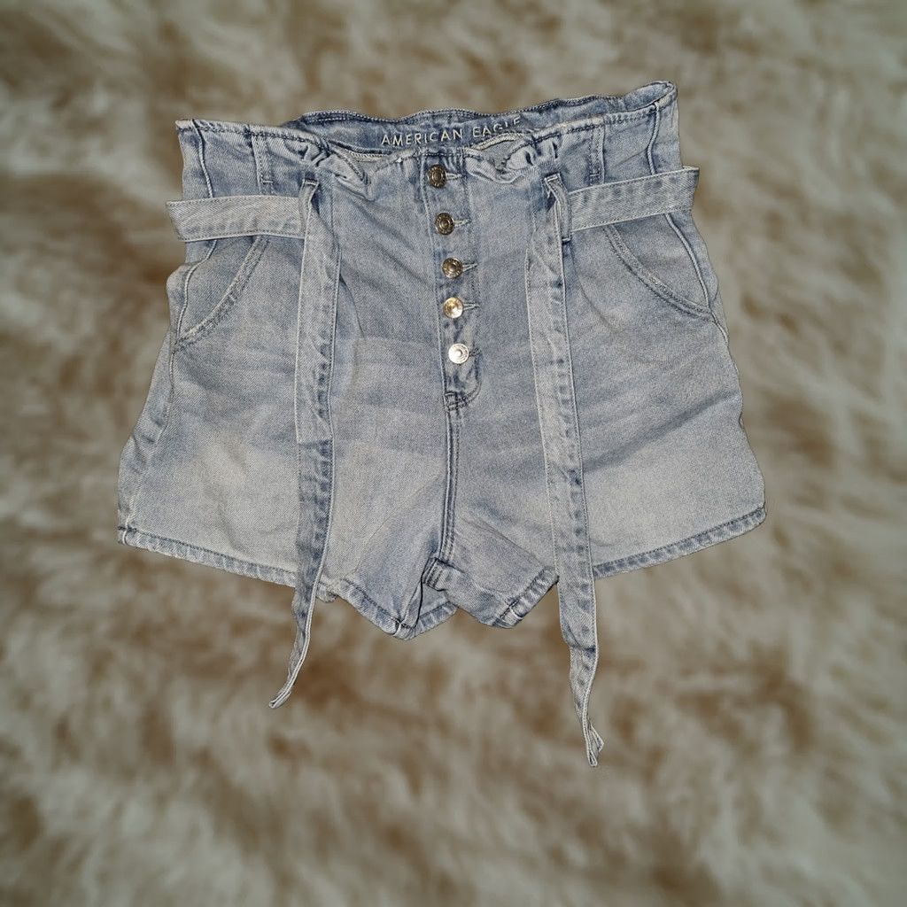 American Eagle Outfitters American Eagle Mom Short Blue Denim Belted Button Fly Distressed Women's 12 Size 34" / US 12 / IT 48 - 1 Thumbnail