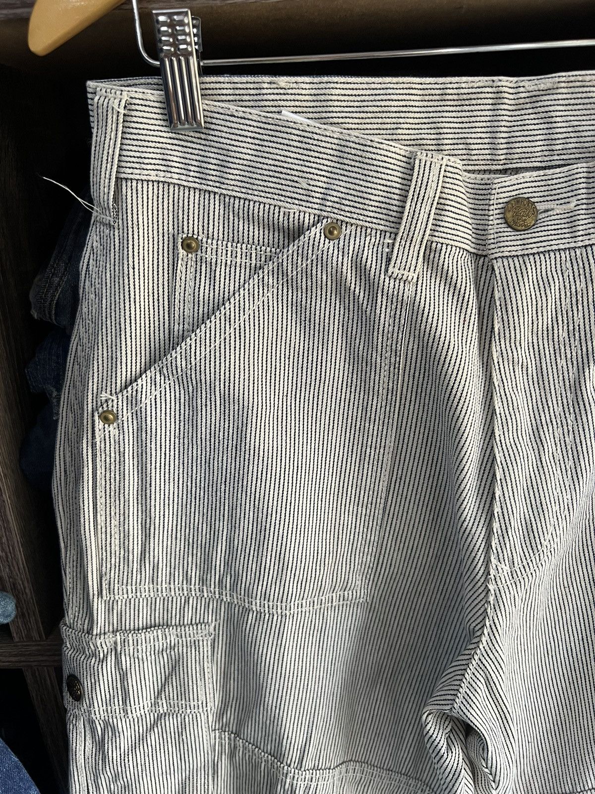 Japanese Brand 🔥Vintage Dogman Hickory Stripe Double Knees Cargo Pant Size US 32 / EU 48 - 6 Thumbnail