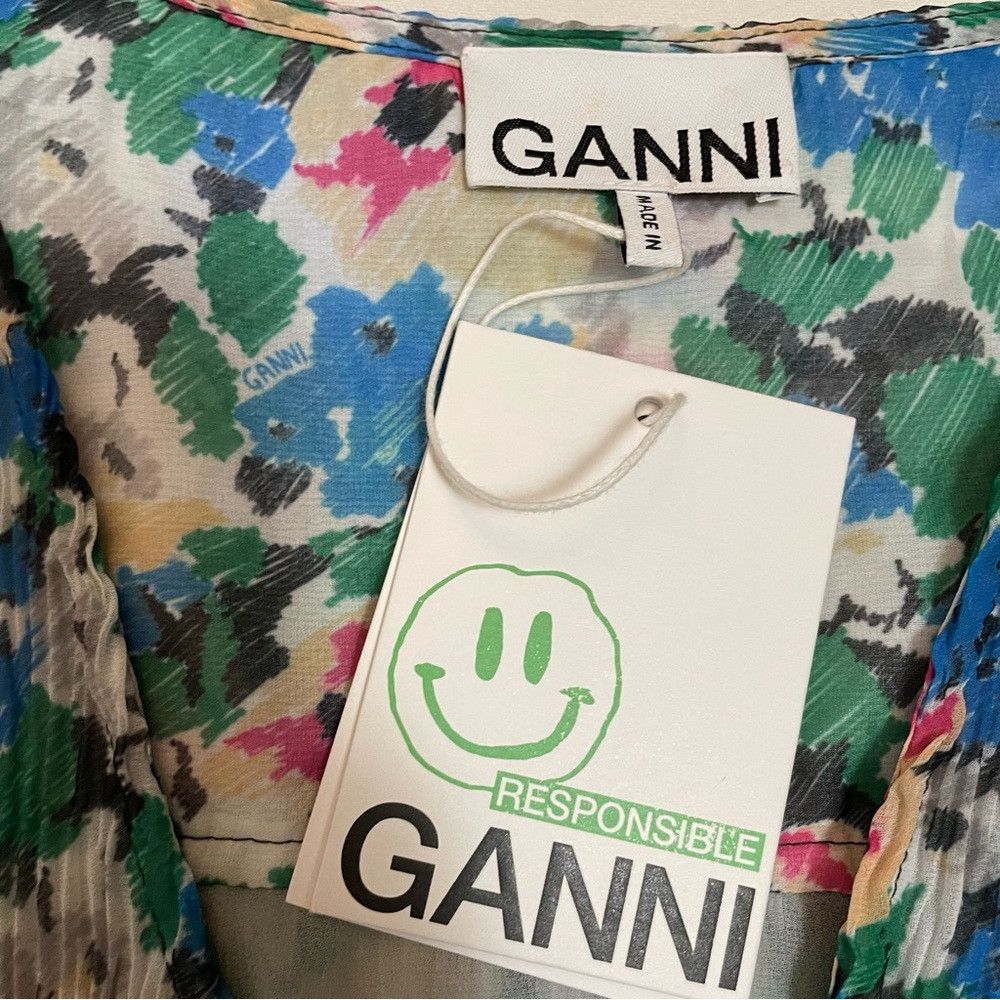 Ganni NWT New $325 GANNI Multicolor V-Neck Midi Floral Azure Blue Size L / US 10 / IT 46 - 5 Thumbnail