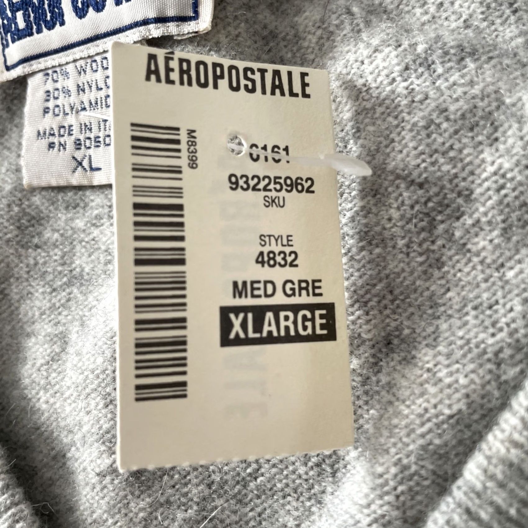 Aeropostale VTG Aeropostale Sweater Mens XL Gray V-Neck Wool Blend Pullover Italy Deadstock Size US XL / EU 56 / 4 - 4 Thumbnail