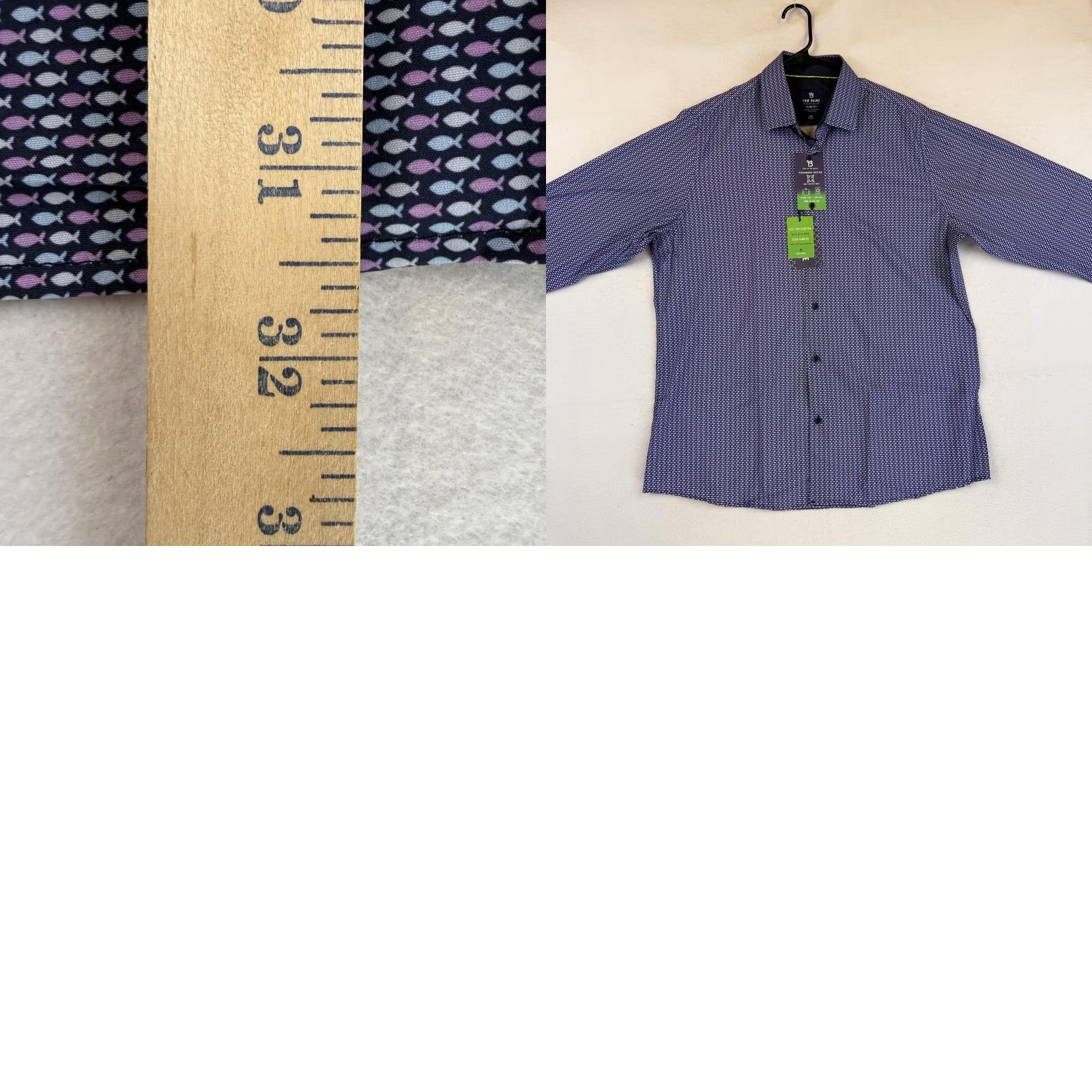 Vintage Tom Baine Shirt Mens 2XL Navy Slim Fit Button Down Wrinkle Free Fish Print Size US XXL / EU 58 / 5 - 8 Thumbnail