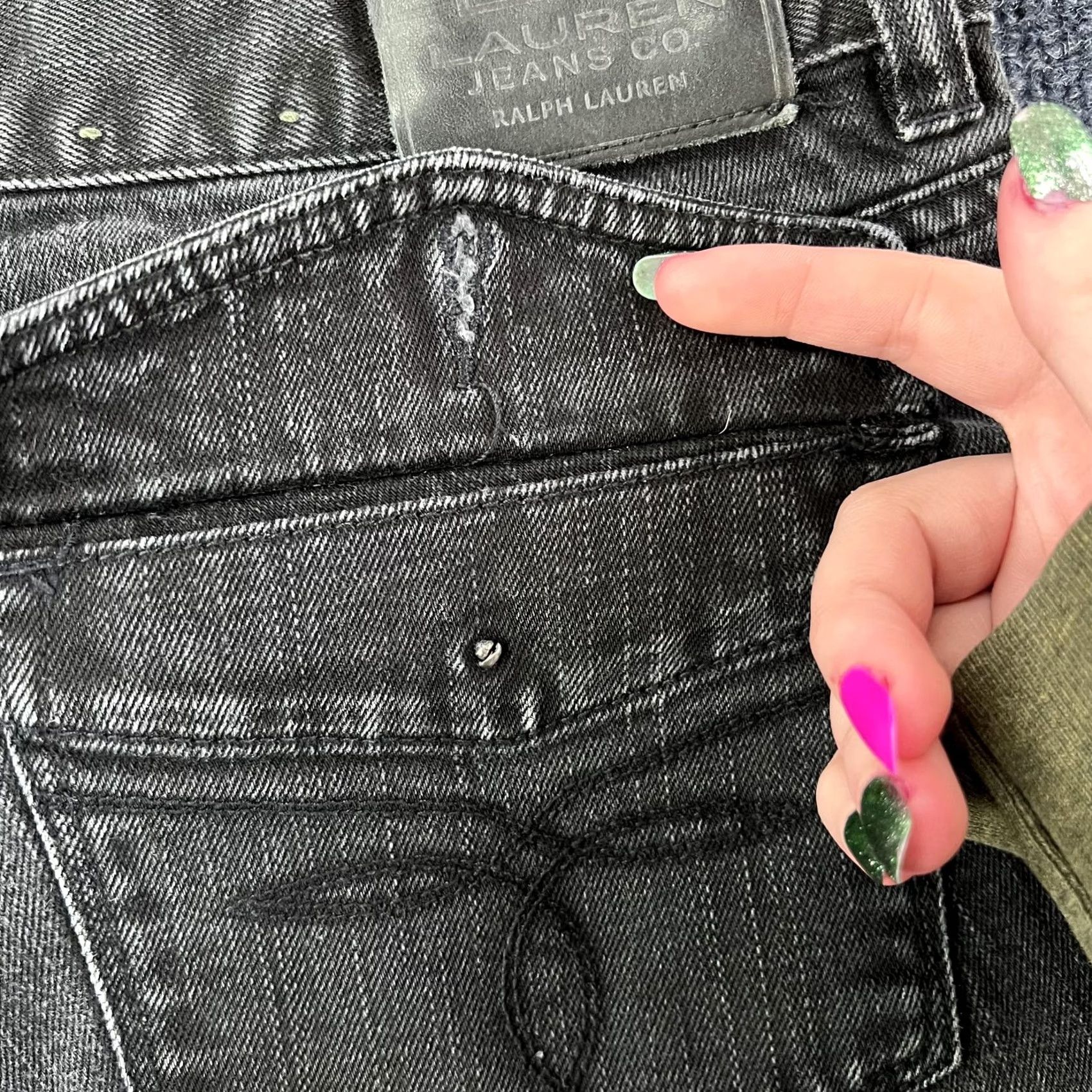 CO VINTAGE? LRL Lauren Jeans Co Jeans Womens 10P Black Bootcut Petite Charcoal Wash Denim Cotton Spandex Zip Embroidered Pockets Mens? Size 32" / US 10 / IT 46 - 6 Thumbnail