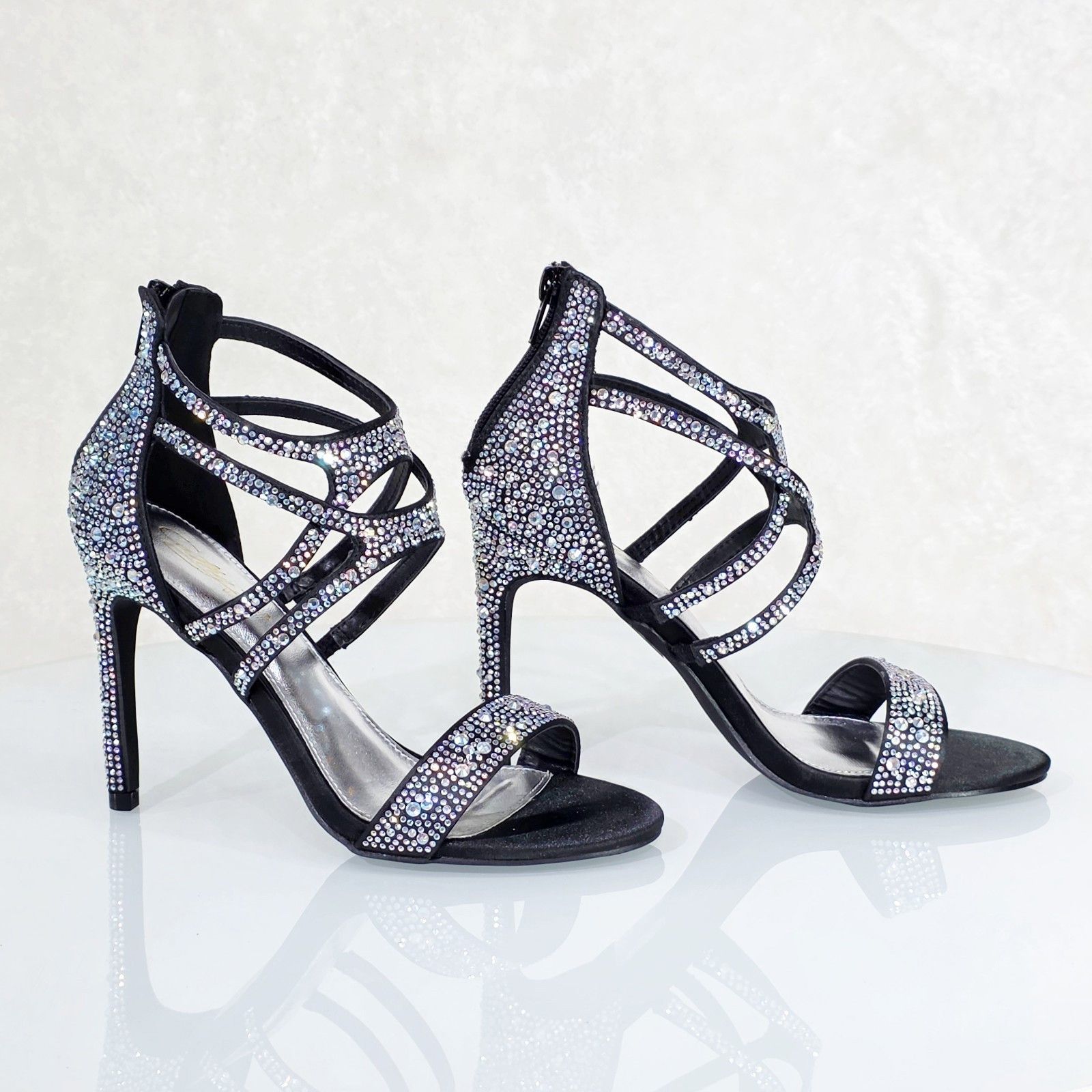 Other Nilla Black Satin Rhinestone Caged High Heel Closed Back Sho Size US 6 / IT 36 - 1 Thumbnail