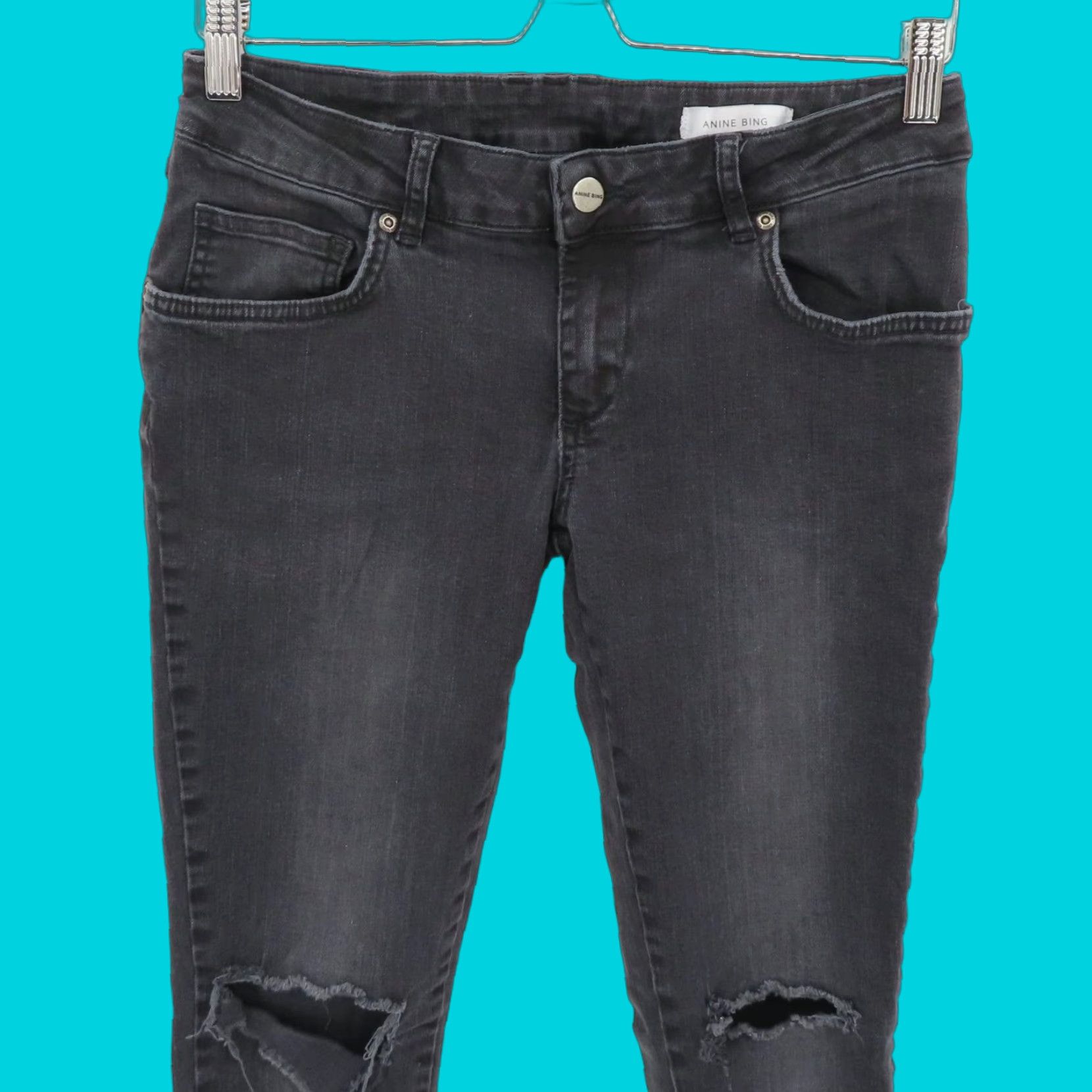 Anine Bing ANINE BING Womens Jeans 27 Gray Black Ankle Zip Distressed Denim Pants Size 27" / US 4 / IT 40 - 1 Thumbnail