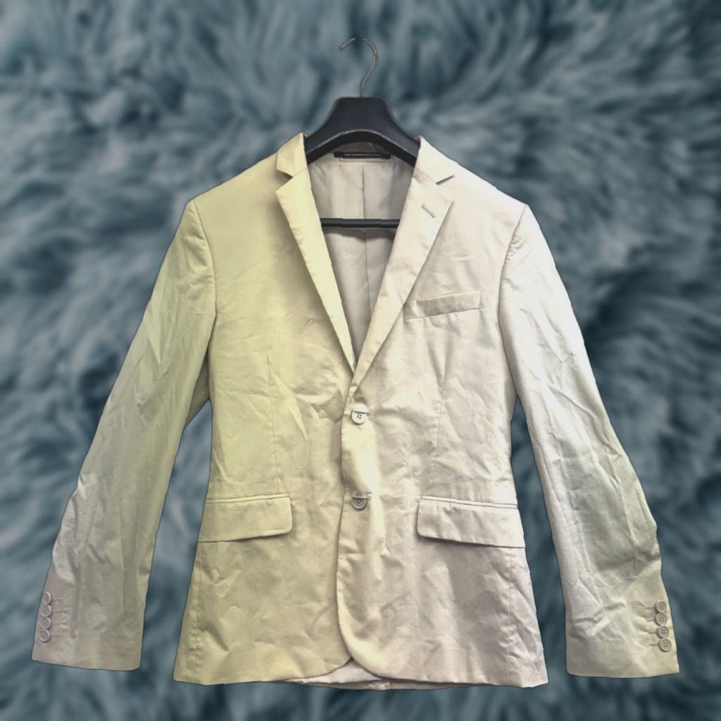 Vintage Blazer Mens Slim Beig e Lightweight H&M 34Regular Cotton Polyester Button Solid Ivory Size 36R - 1 Thumbnail