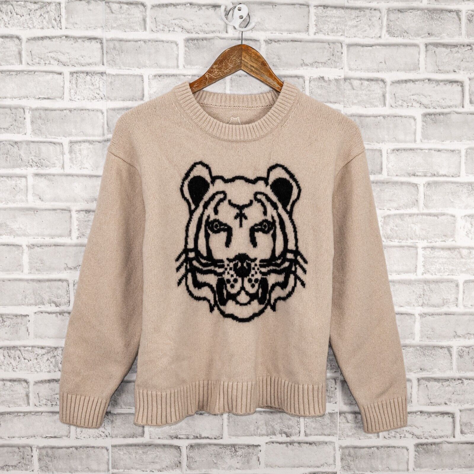 Kenzo KENZO Women's Wool K-Tiger Sweater Crewneck in Beige knit Size M / US 6-8 / IT 42-44 - 6 Thumbnail