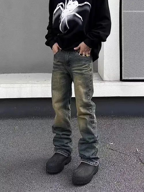 Japanese Brand × Jean Vintage washed distressed yellow mud-dyed hip-hop jeans Size US 32 / EU 48 - 2 Thumbnail