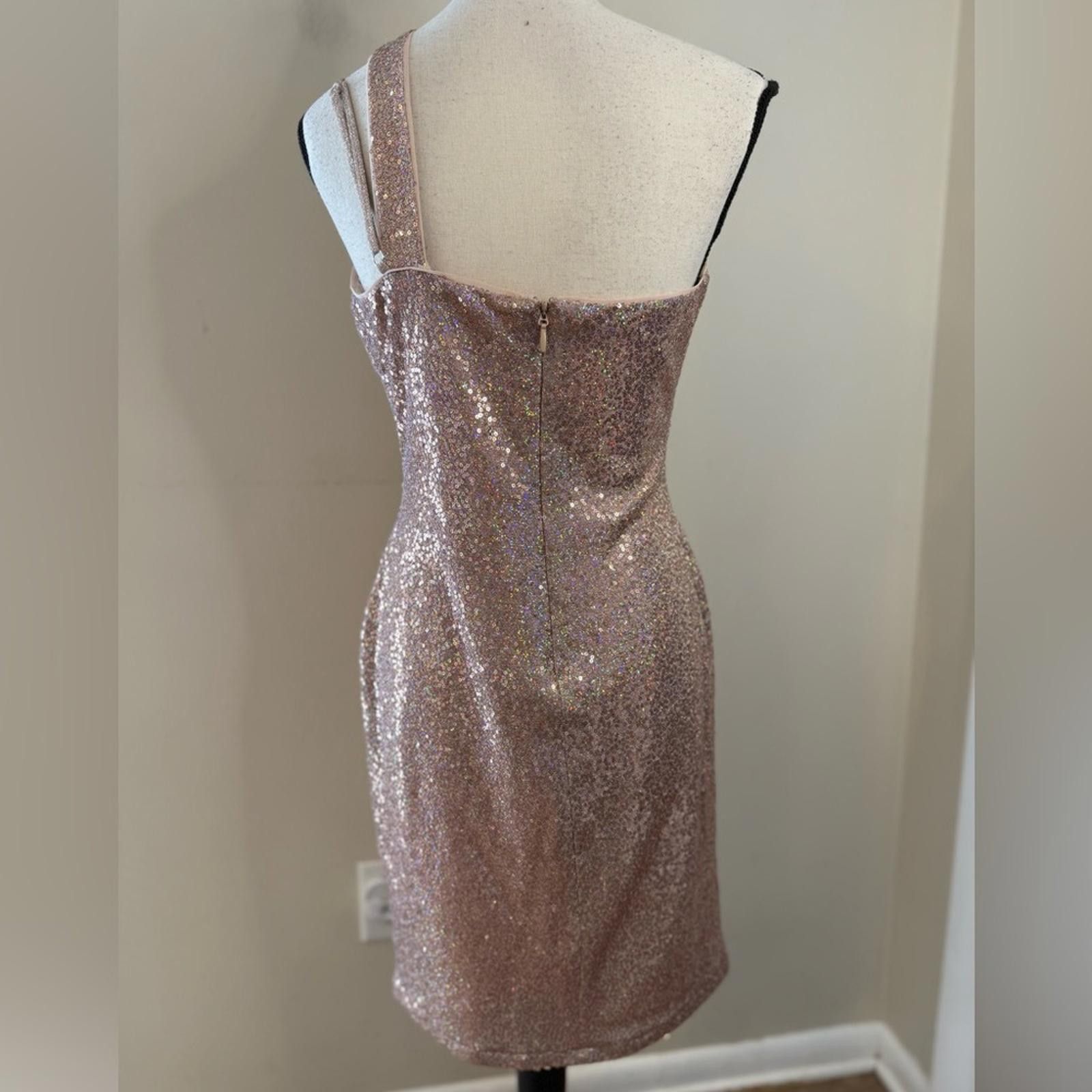 Other Aqua Formal gold pink sequined one shoulder midi dress SZ M Size M / US 6-8 / IT 42-44 - 4 Thumbnail